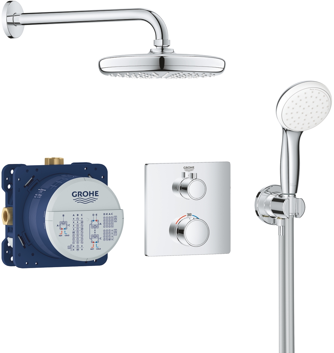 Grohe Grohtherm conjunto de ducha empotrado con termostato con rociador con efecto lluvia StarLight Chrome 34729000