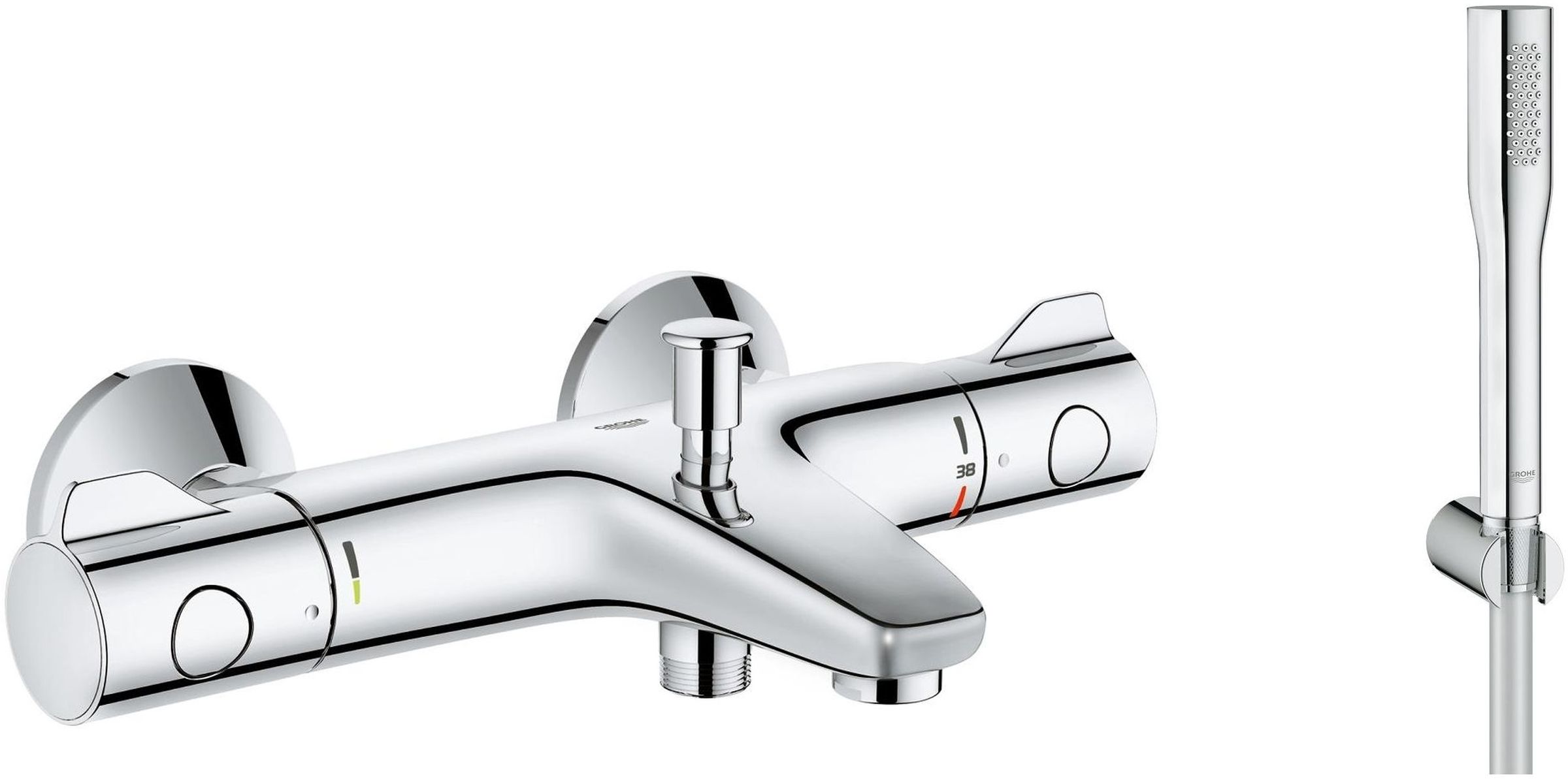 Conjunto grifo de bañera y ducha Grohe Grohtherm 800 34567000, conjunto de ducha Grohe Euphoria 27369000