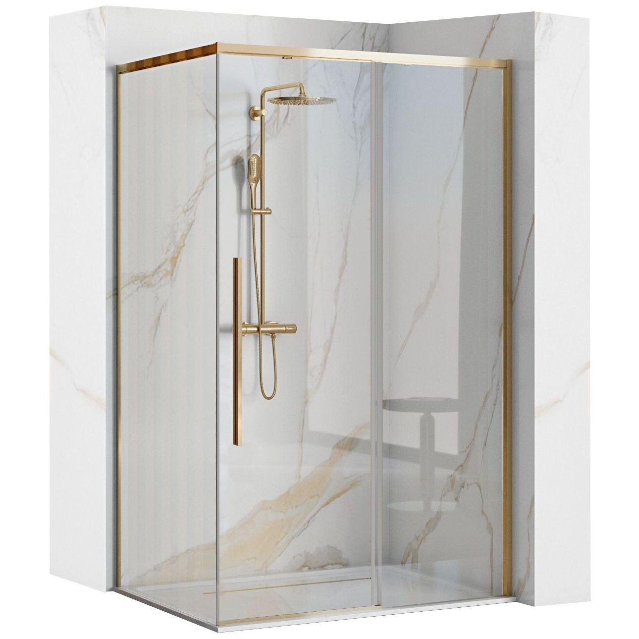 Rea Solar Gold cabina de ducha 100x80 cm rectangular oro brillo/vidrio transparente REA-K4901