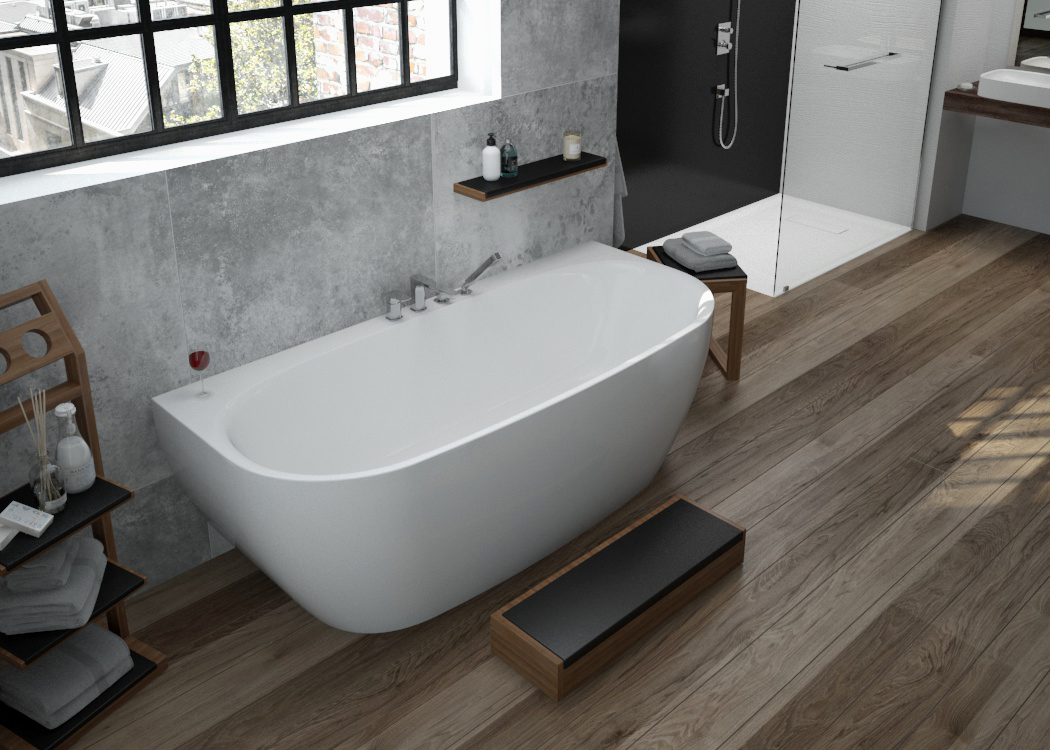 Hoesch iSensi bañera de pared 180x80 cm oval blanco 3833.010