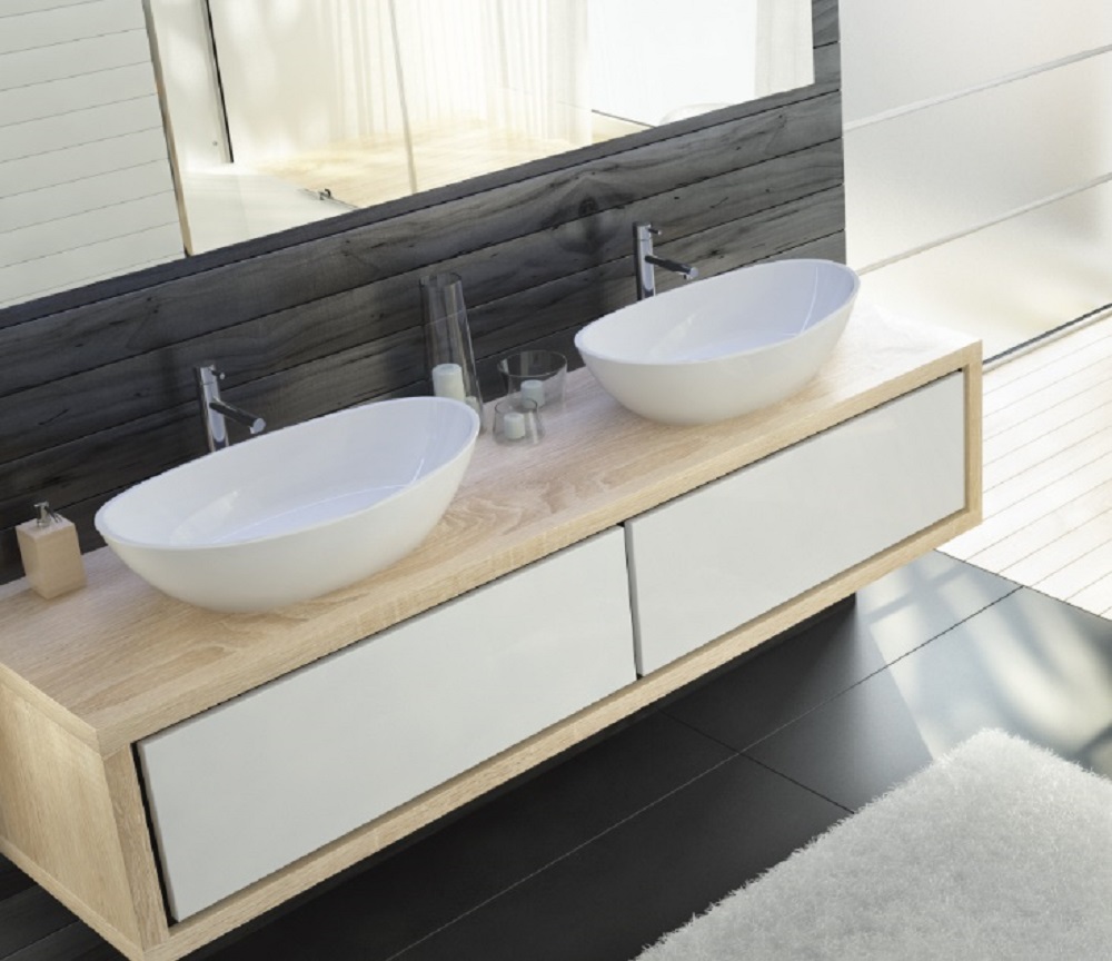 Hoesch Namur lavabo 60x35 cm oval sobre encimera blanco brillante 4411.010