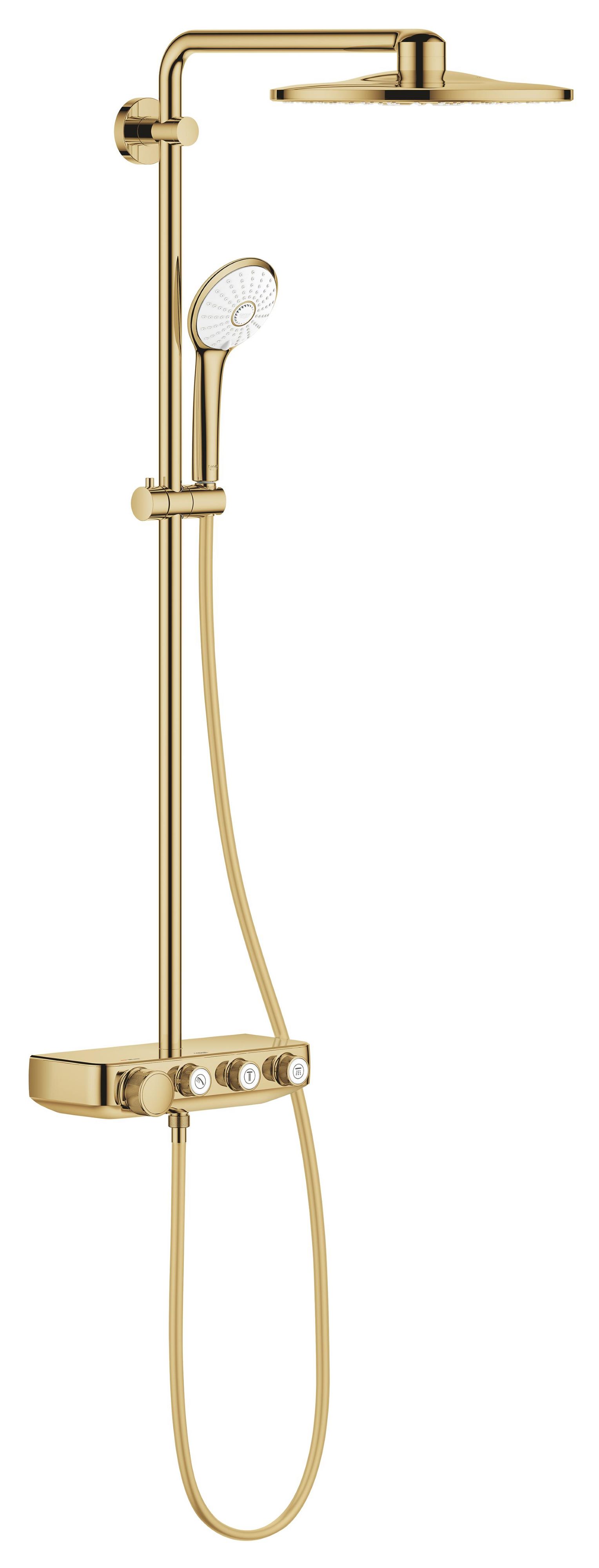 Grohe Euphoria conjunto de ducha a pared con termostato con rociador con efecto lluvia oro 26507GL0