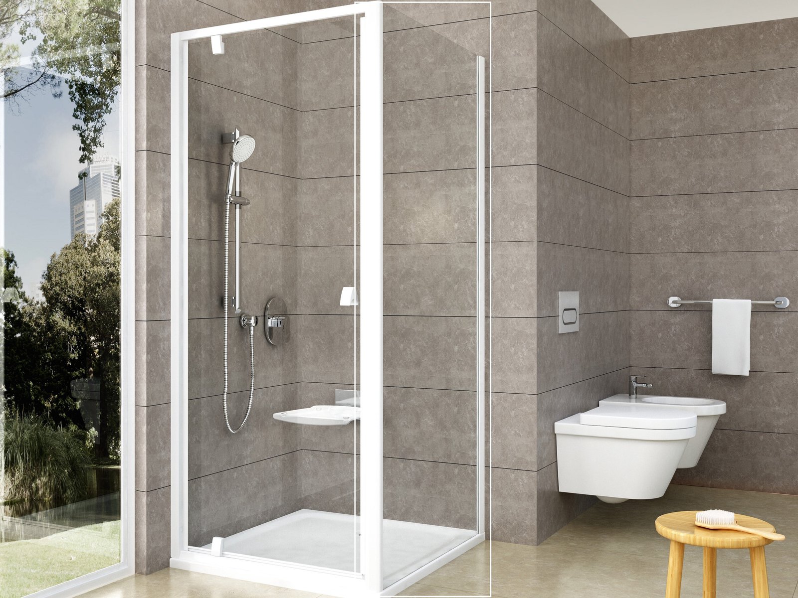 Ravak Pivot mampara de ducha 90 cm blanco brillante/vidrio transparente 90G70100Z1