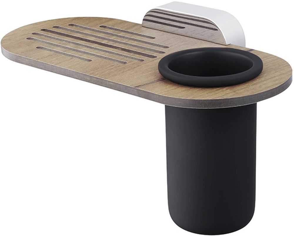 BISK Bergen jabonera de pared cromo-negro-madera 07104