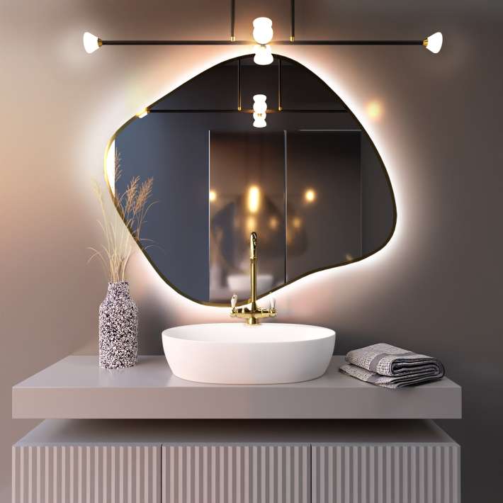Baltica Design Tiny Borderbright Stain III espejo 50x36 cm con iluminación dorado 5904107902142