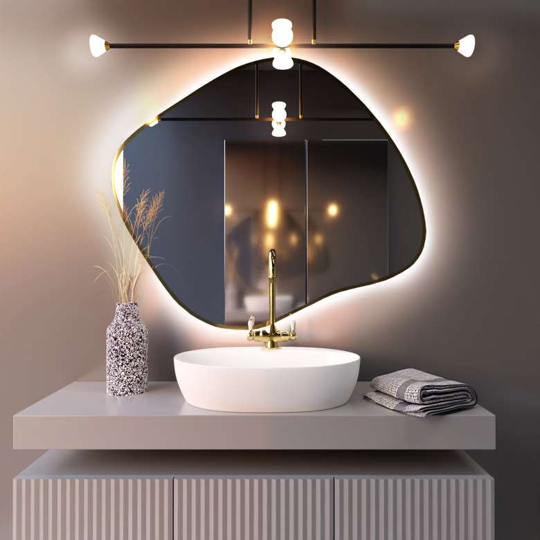 Baltica Design Tiny Borderbright Stain III espejo 50x36 cm con iluminación oro 5904107902159