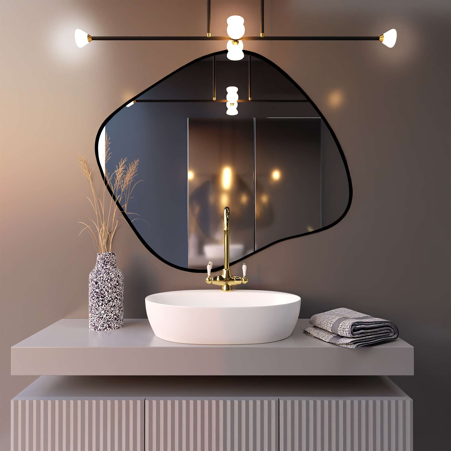 Baltica Design Tiny Borderbright Stain III espejo 60x52 cm con iluminación negro 5904107902210