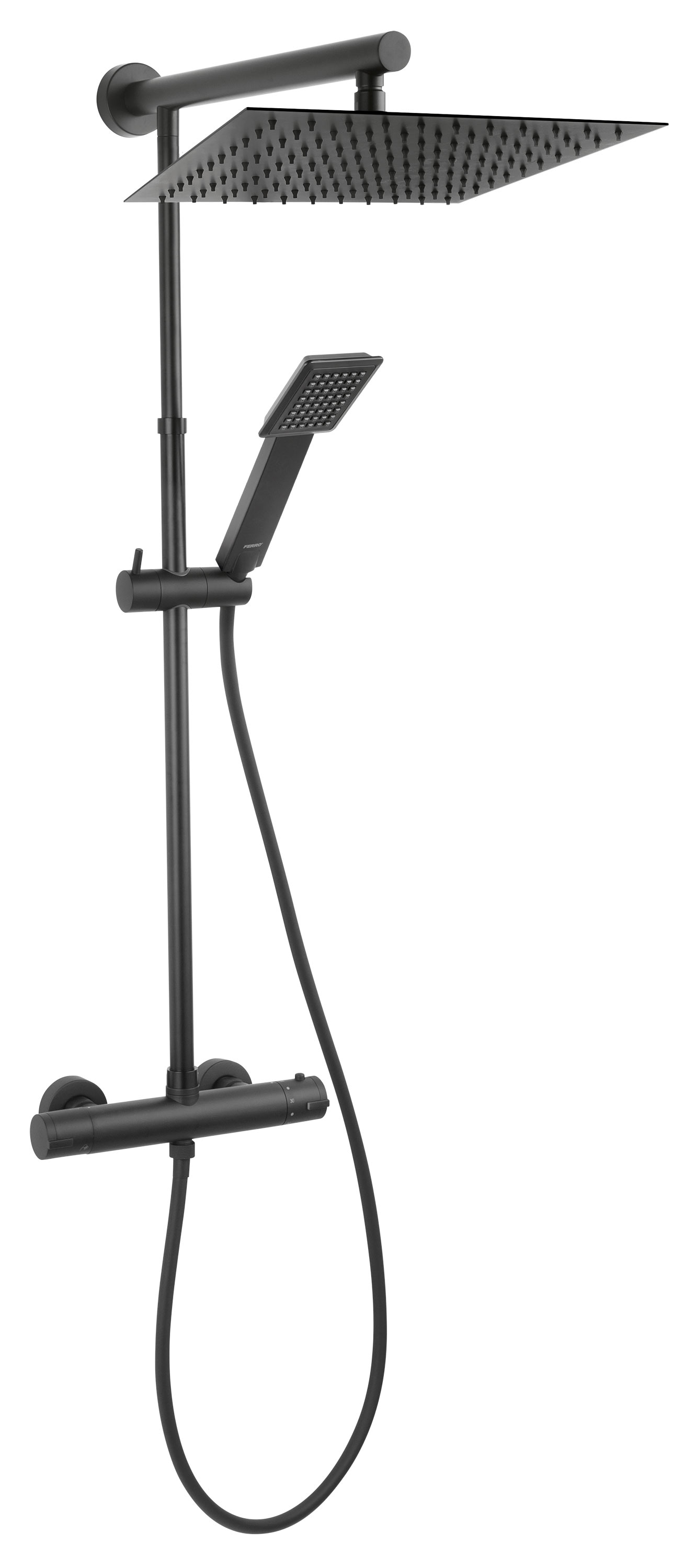 Ferro Trevi conjunto de ducha a pared con termostato con rociador con efecto lluvia negro NP75SQ-TRV7U-BL