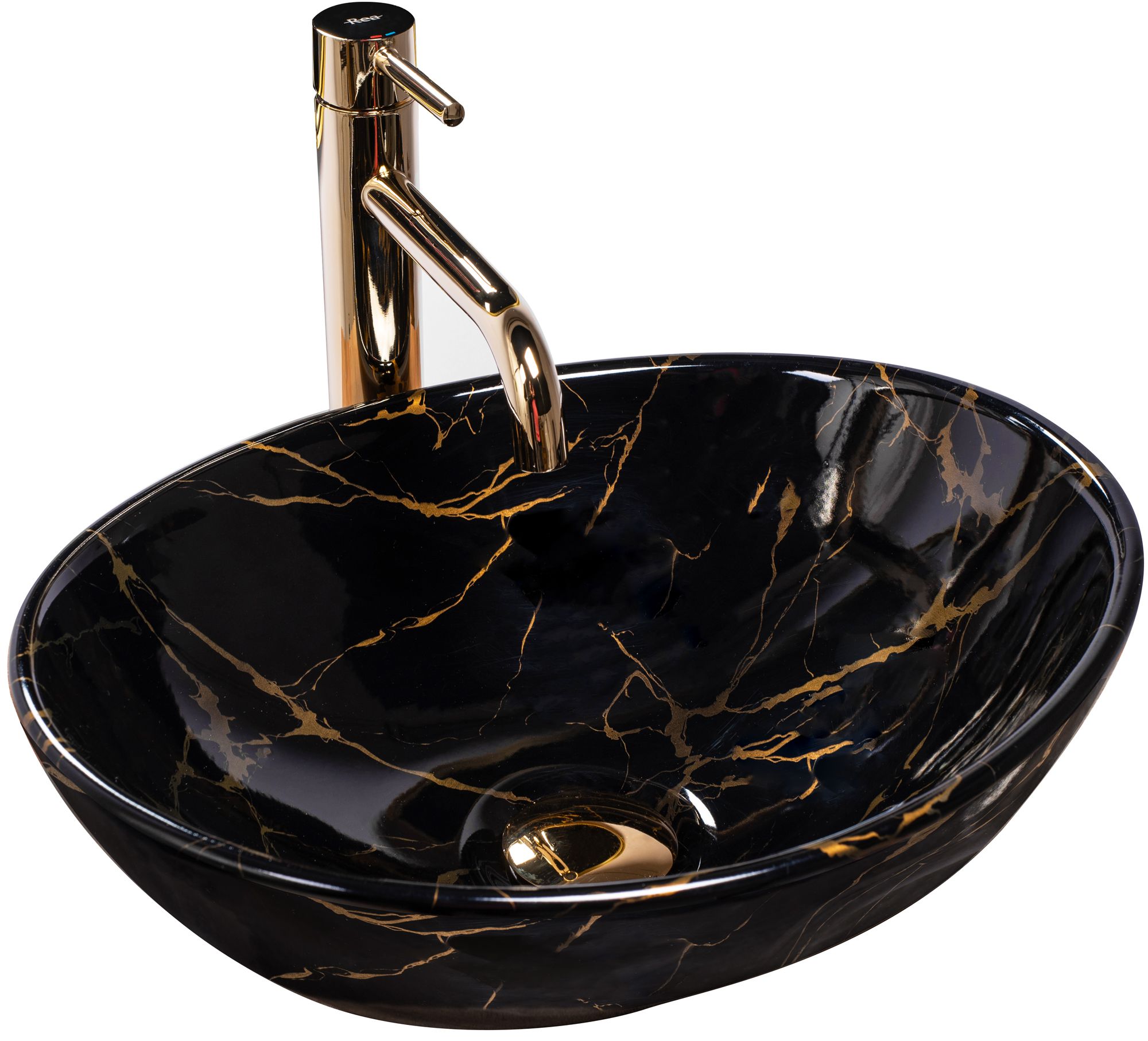 Rea Sofia Marble lavabo 41x34.5 cm oval sobre encimera negro-oro REA-U5611