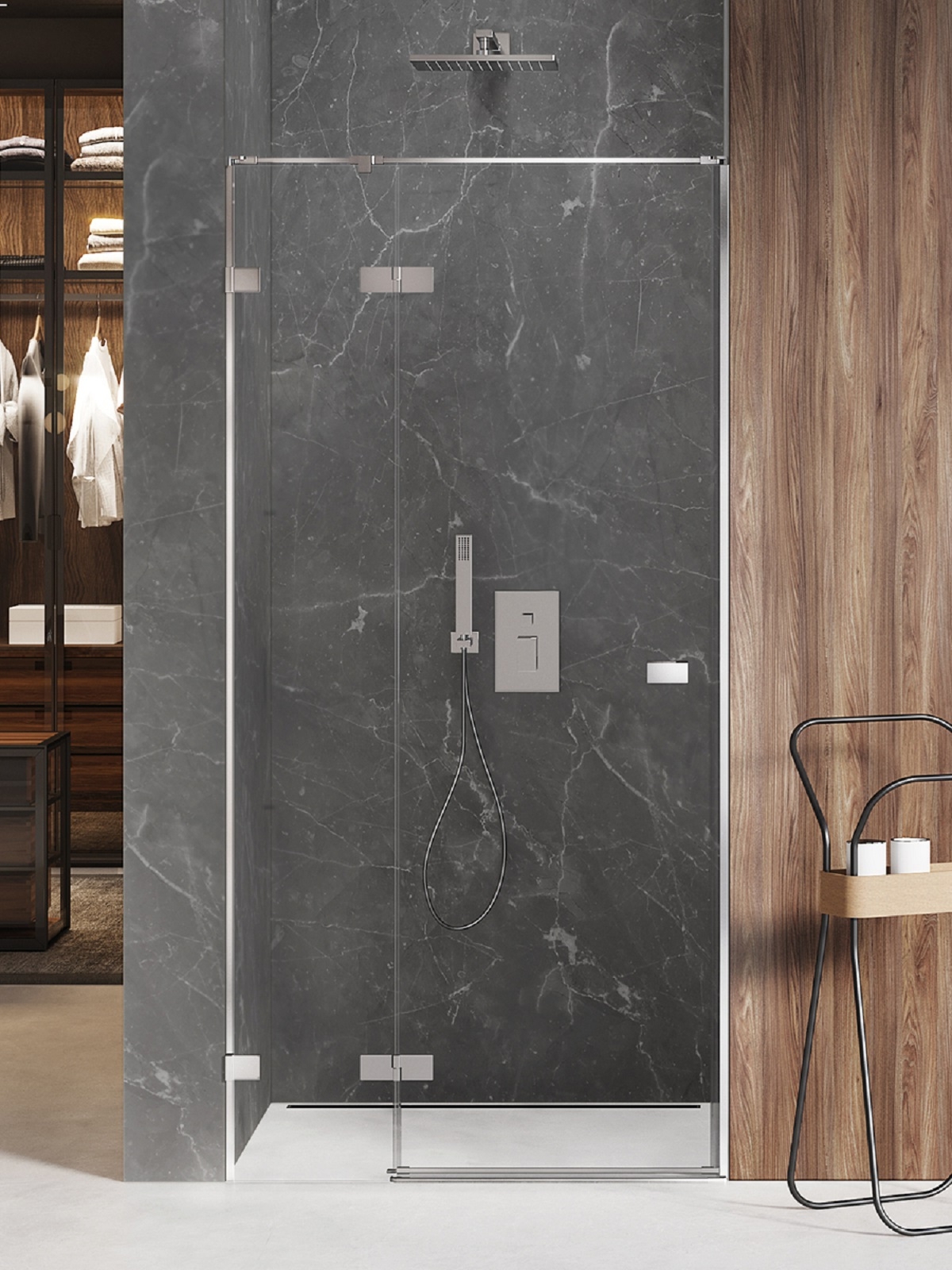 New Trendy Avexa puerta de ducha 110 cm oscilante cromo brillante/vidrio transparente EXK-1447