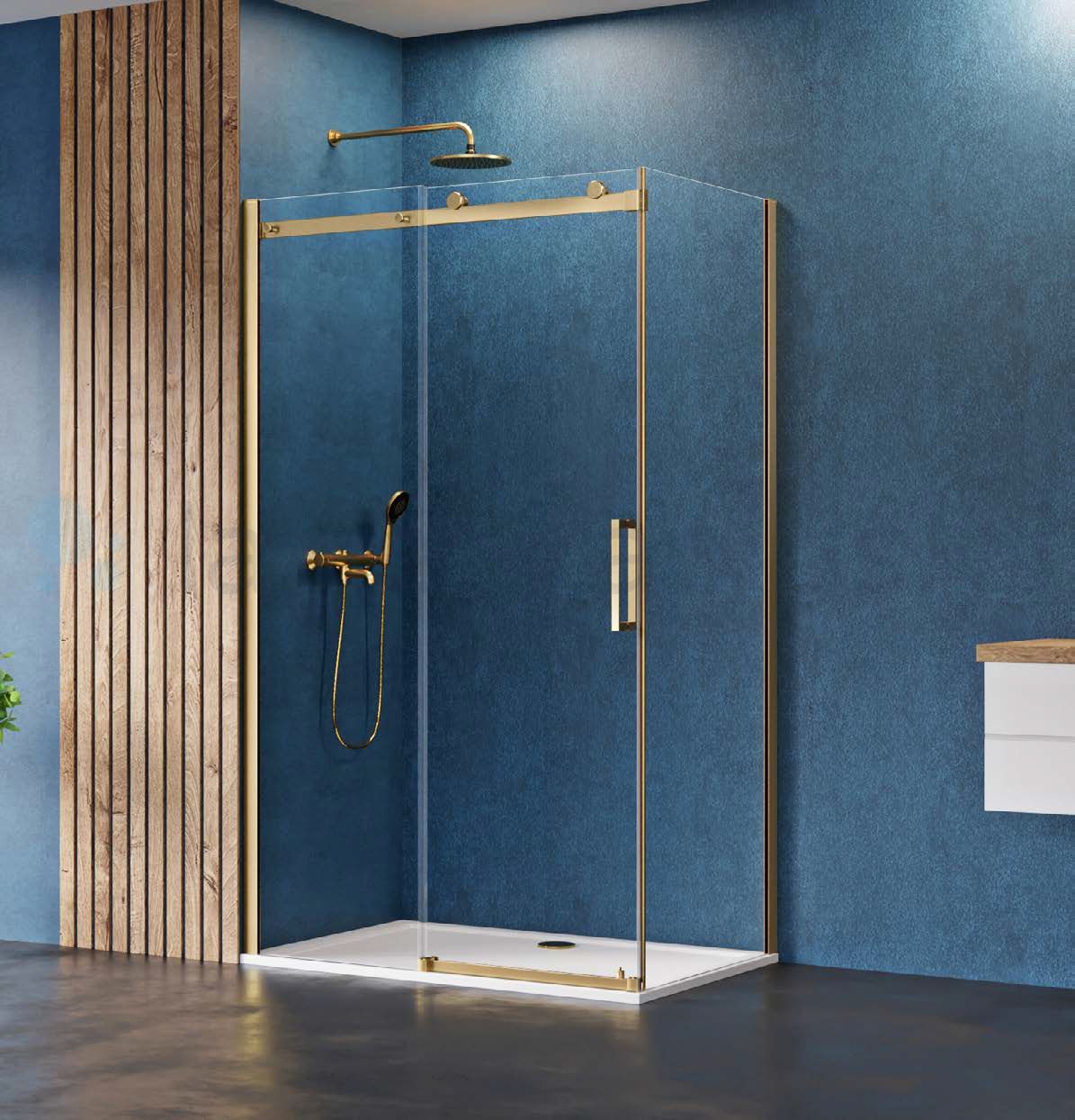 New Trendy Sling Satin Gold kabina prysznicowa 120x80 cm prostokątna złoty/szkło przezroczyste D-0389A/D-0193B