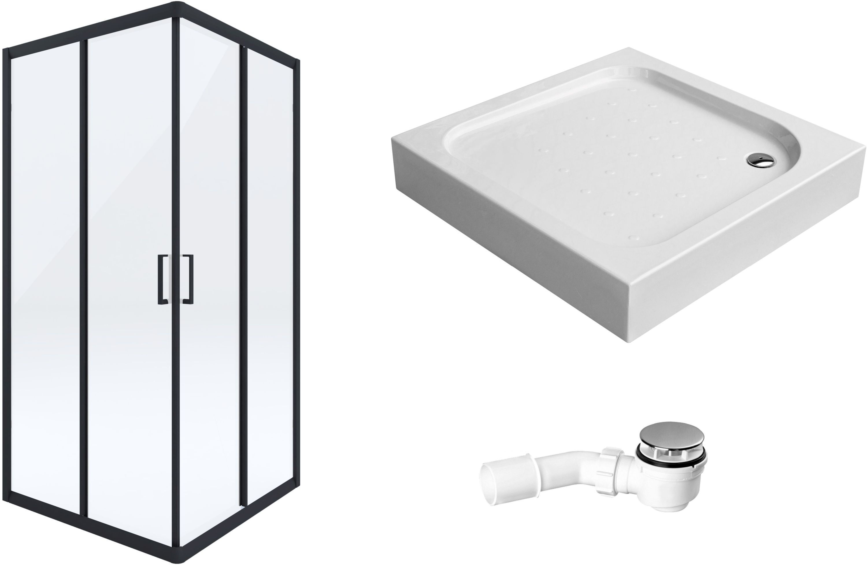 Conjunto cabina de ducha Deante Funkia KYC_N42K, plato de ducha cuadrado Deante Corner KTC_042B, NHC_025C
