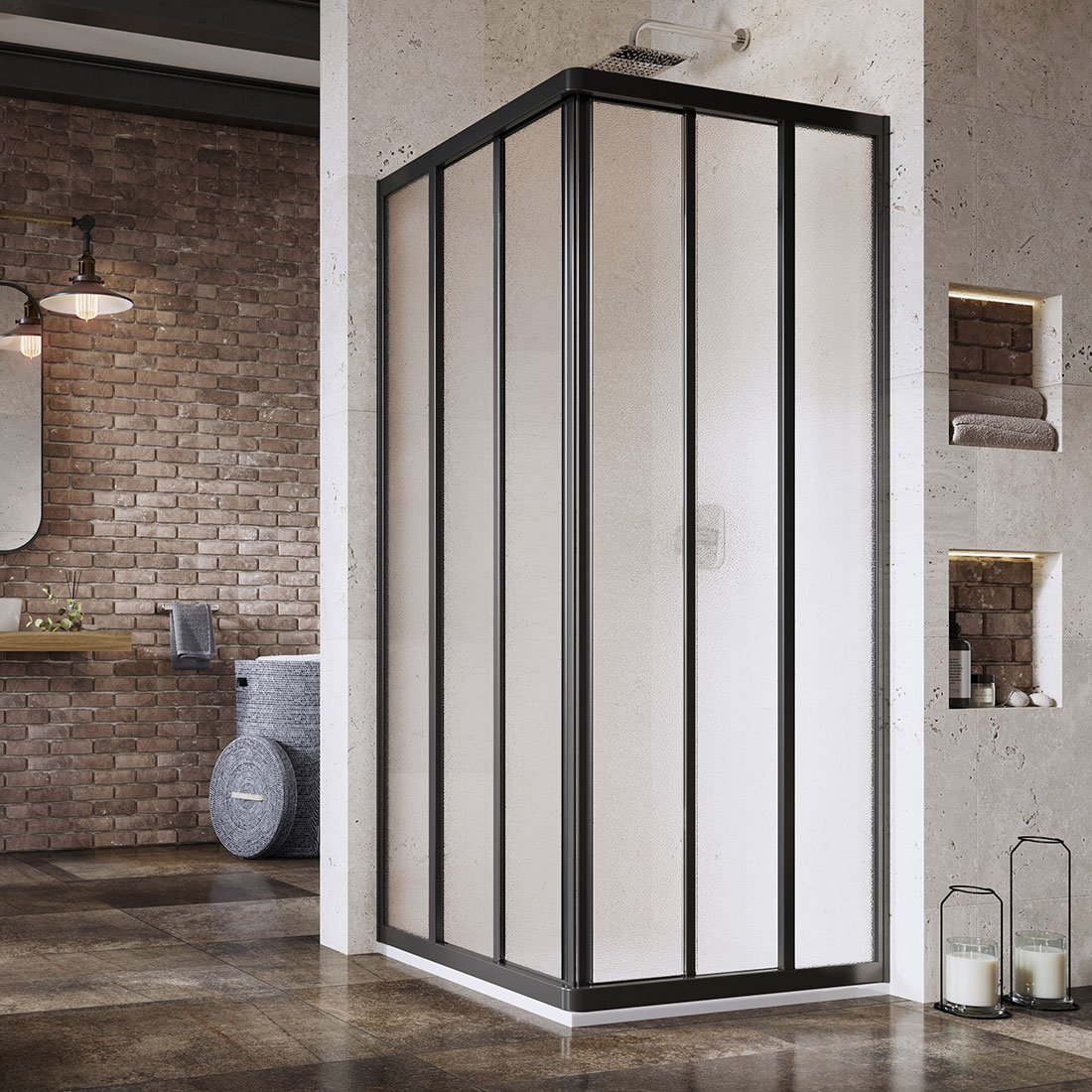 Ravak Supernova puerta de ducha 75 cm corredera negro mate/vidrio con patrón 15V303R2ZG