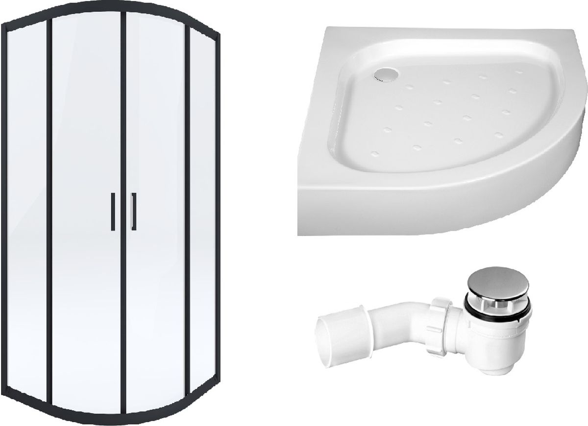 Conjunto cabina de ducha Deante Funkia KYP_N51K, plato de ducha semicircular Deante Standard New KTA_053B, NHC_025C