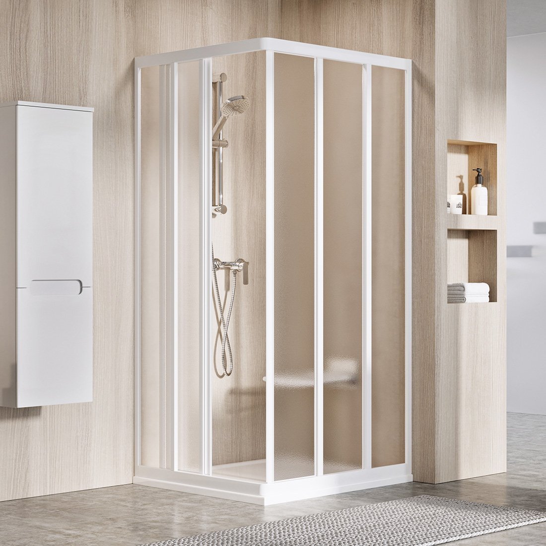 Ravak Supernova puerta de ducha 90 cm corredera blanco brillante/vidrio con patrón 15V701R2ZG