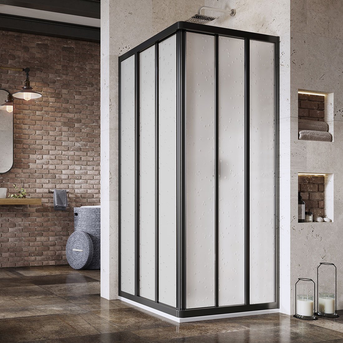 Ravak Supernova puerta de ducha 90 cm corredera negro mate/poliestireno 15V703R211