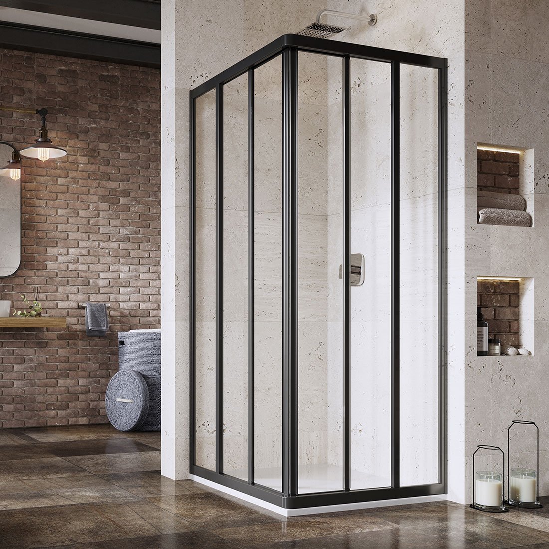 Ravak Supernova puerta de ducha 90 cm corredera negro mate/vidrio transparente 15V703R2Z1