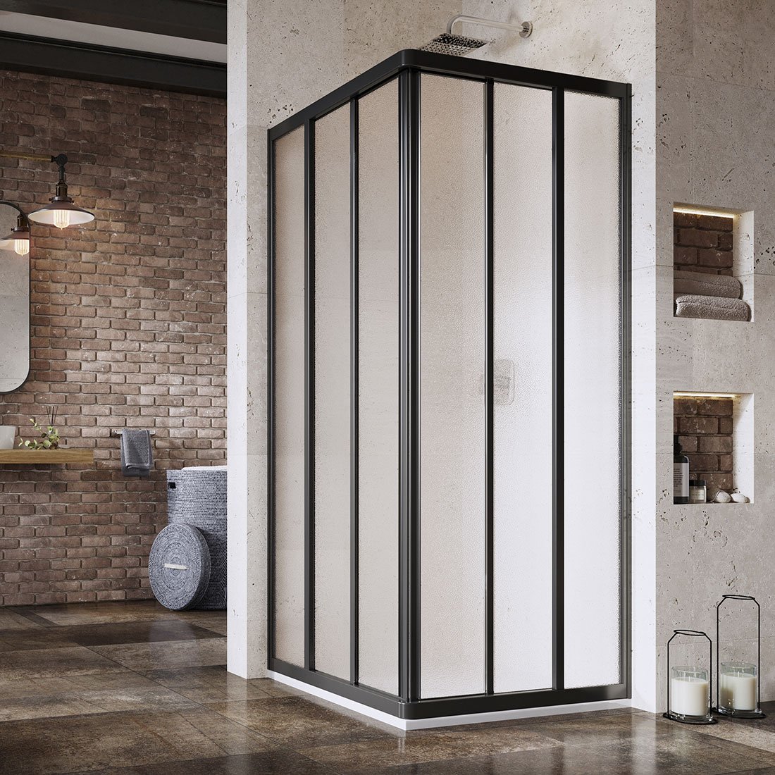 Ravak Supernova puerta de ducha 90 cm corredera negro mate/vidrio con patrón 15V703R2ZG