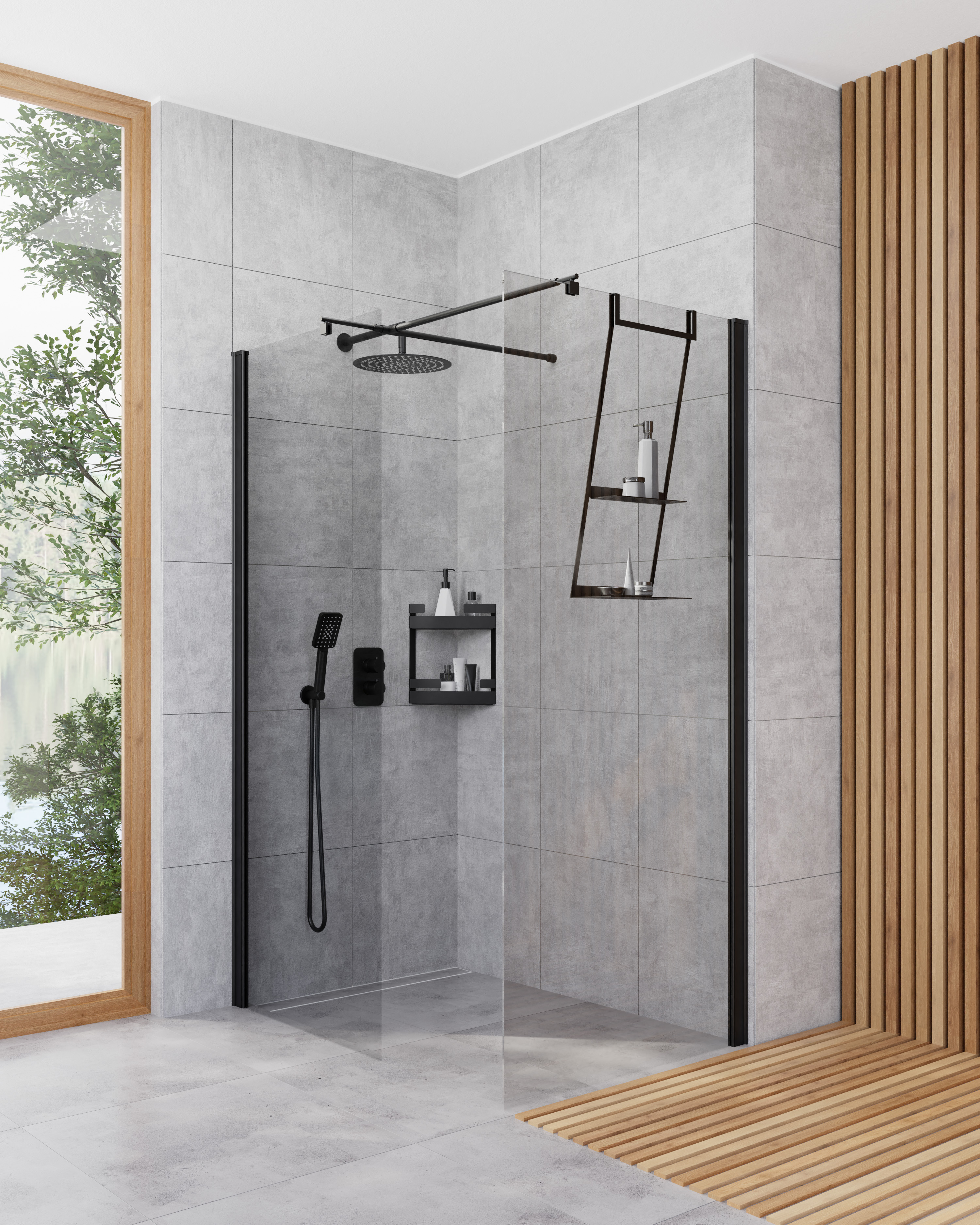 Conjunto mampara de ducha walk-in Deante Kerria Plus KTS_N30P