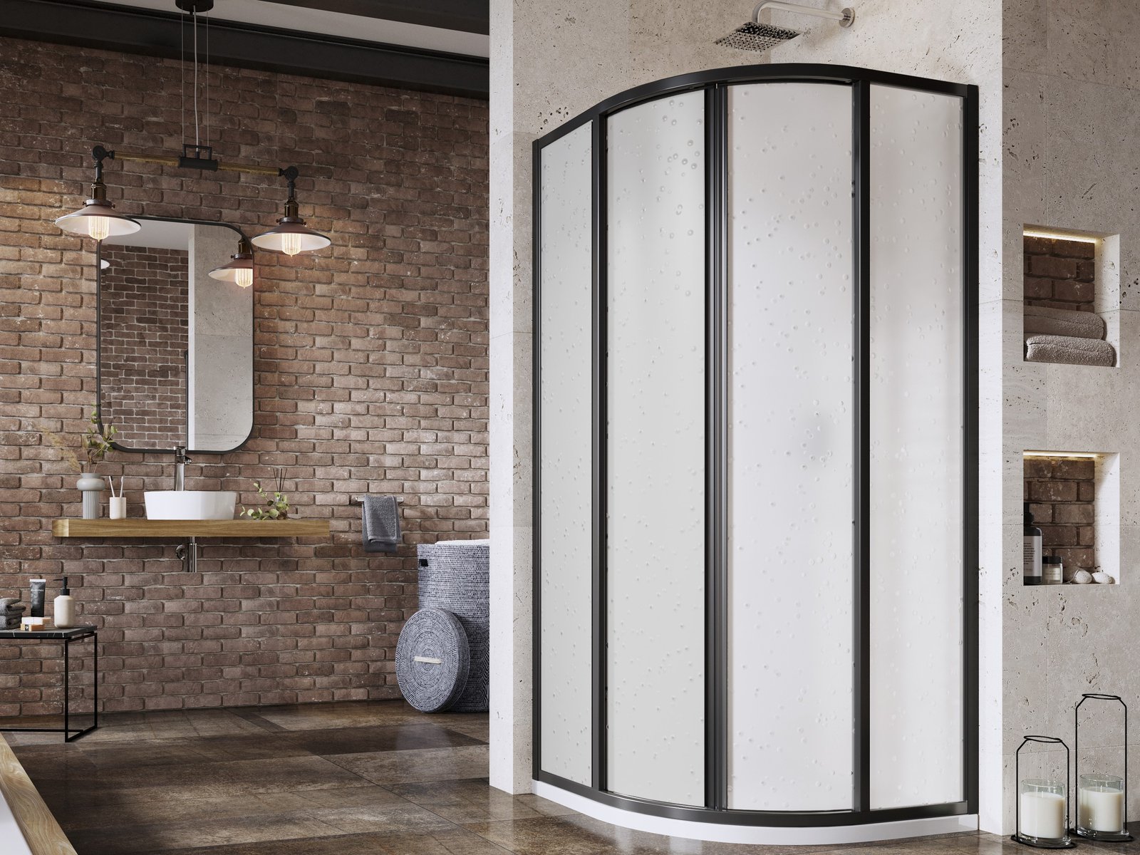 Ravak Supernova cabina de ducha 90x90 cm semicircular negro mate/poliestireno 3117O30211