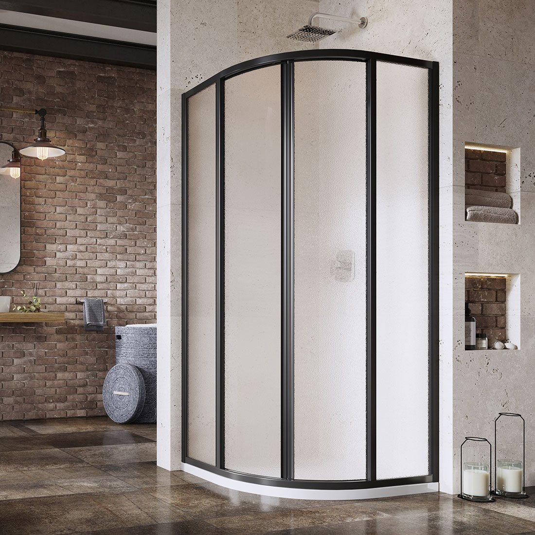 Ravak Supernova cabina de ducha 90x90 cm semicircular negro mate/vidrio con patrón 3117O302ZG