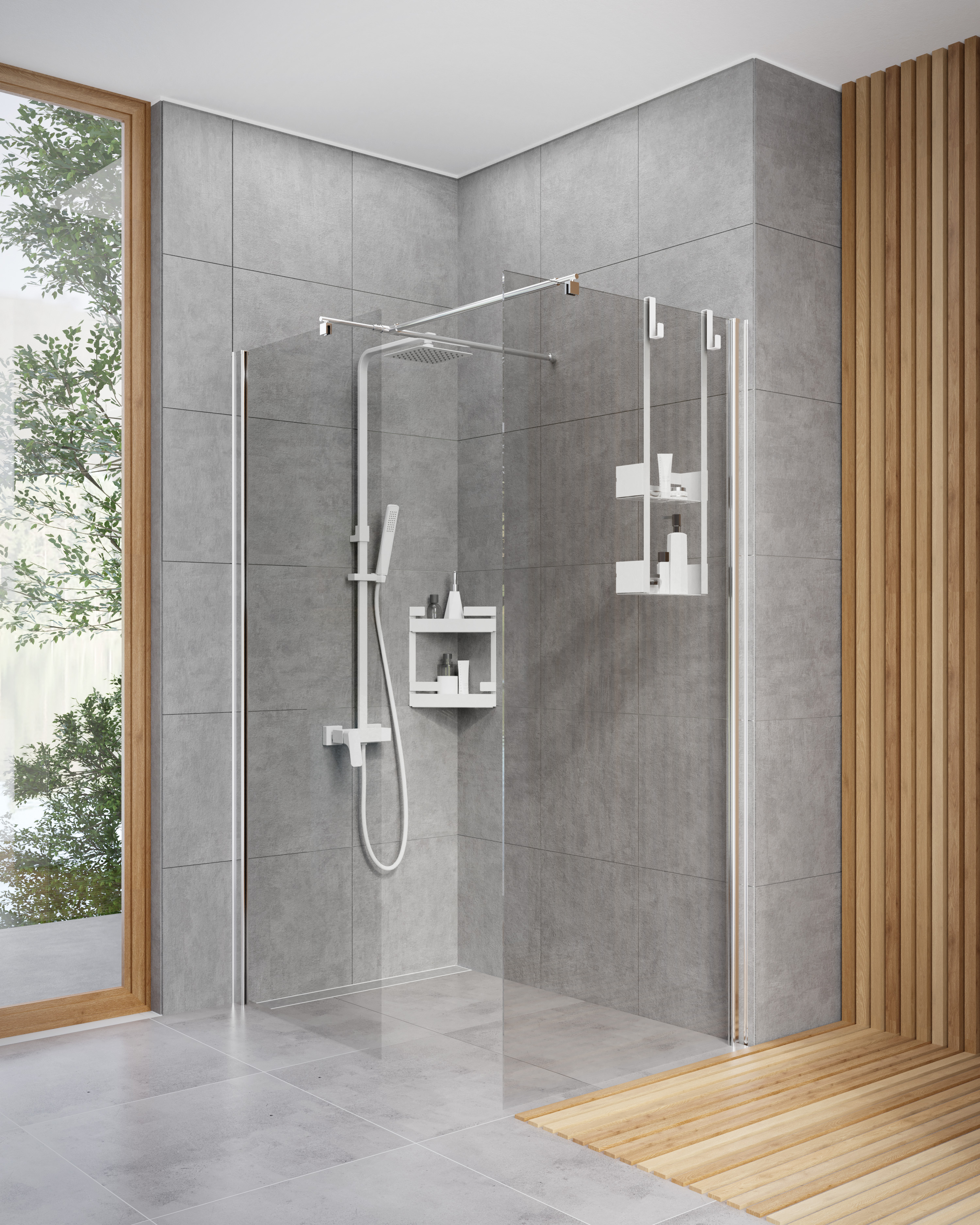 Conjunto mampara de ducha walk-in Deante Kerria Plus KTS_030P, mampara de ducha walk-in Deante Kerria Plus KTS_038P