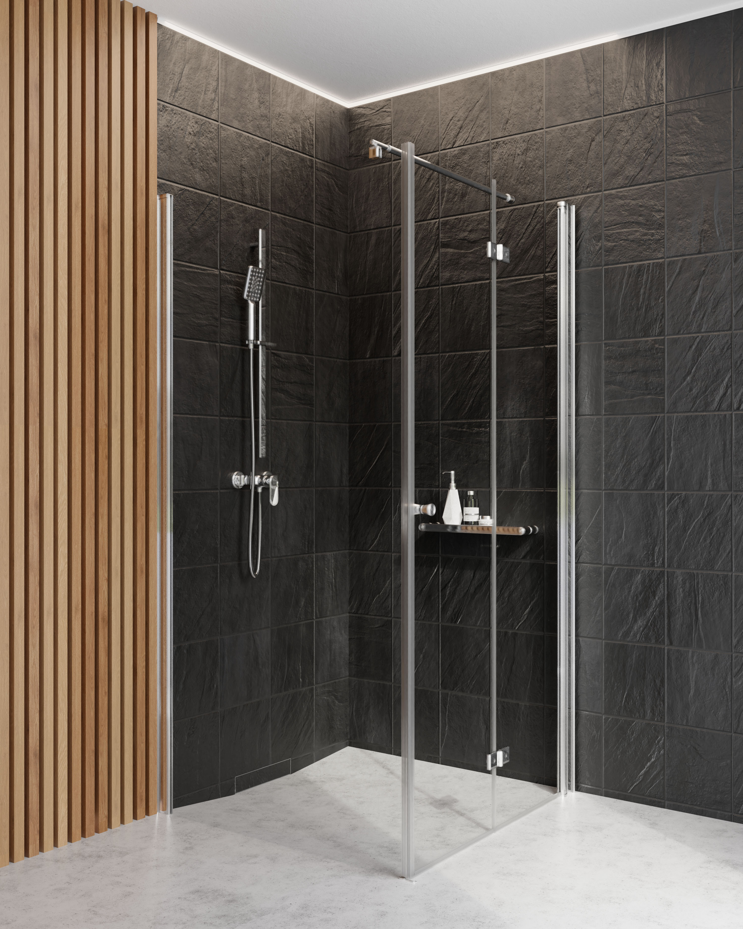 Conjunto puerta de ducha Deante Kerria Plus KTSX041P, mampara de ducha walk-in Deante Kerria Plus KTS_030P