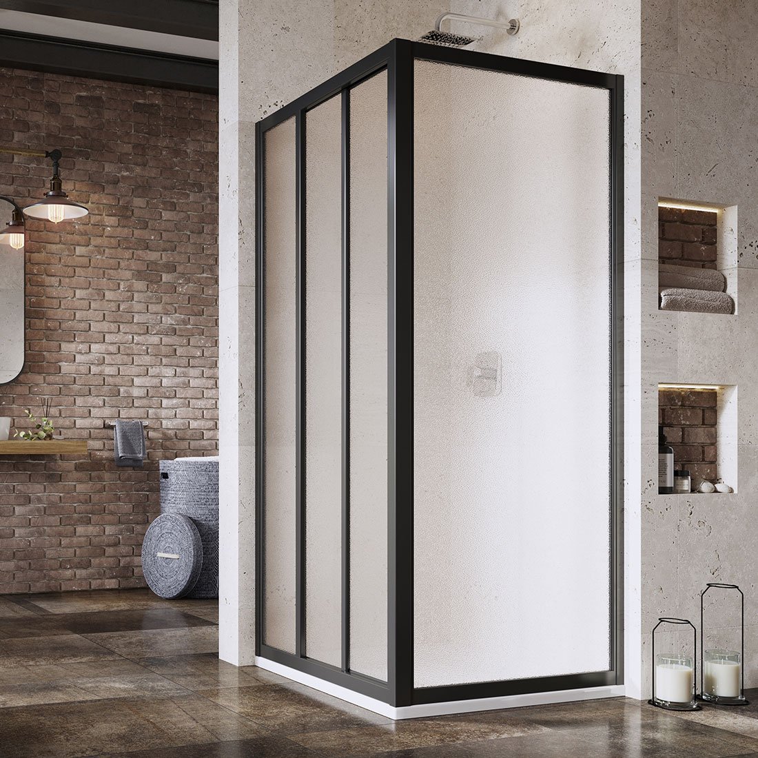 Ravak Supernova mampara de ducha 80 cm negro mate/vidrio con patrón 940403R2ZG