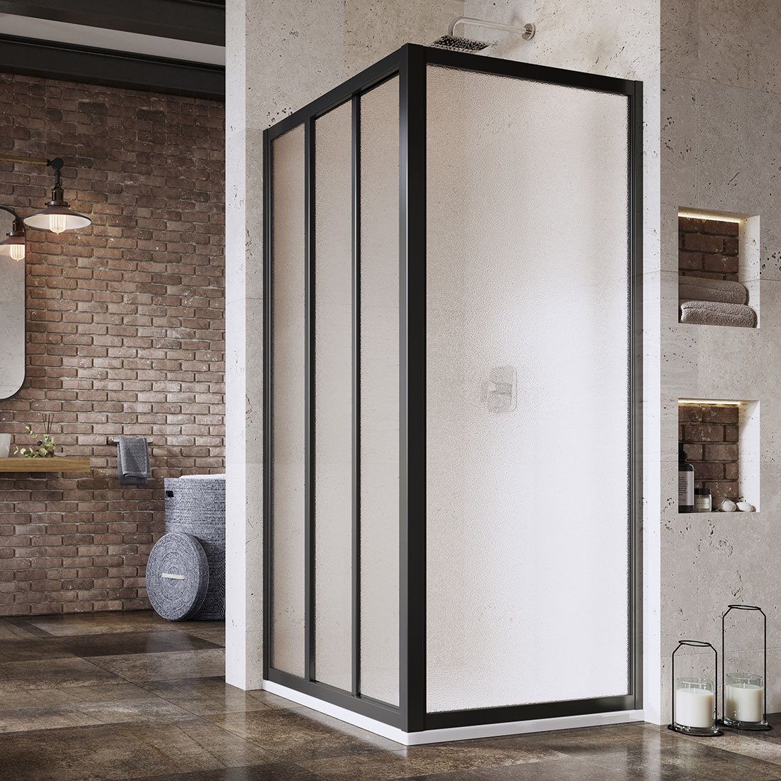 Ravak Supernova mampara de ducha 90 cm negro mate/vidrio con patrón 940703R2ZG