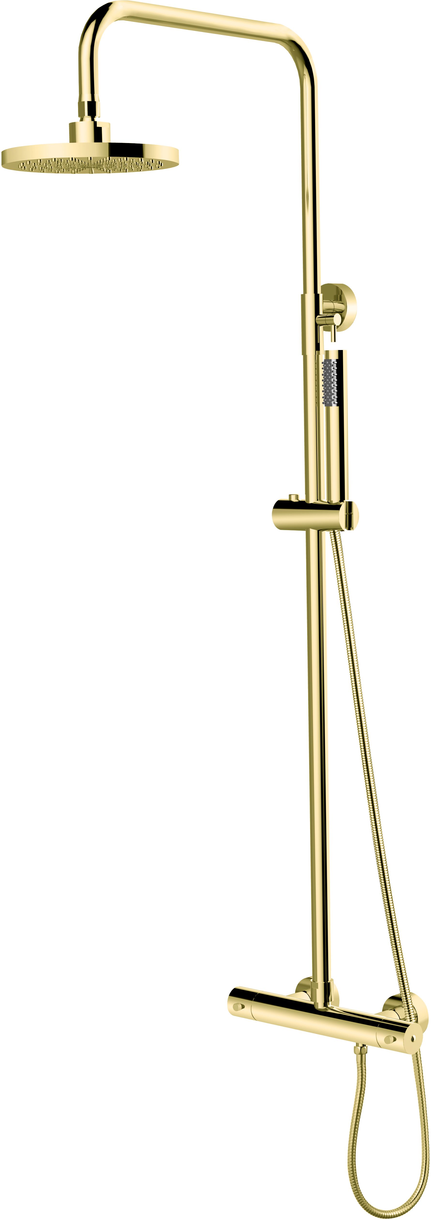 Besco Decco conjunto de ducha a pared con termostato con rociador con efecto lluvia oro BP-DIT-ZL