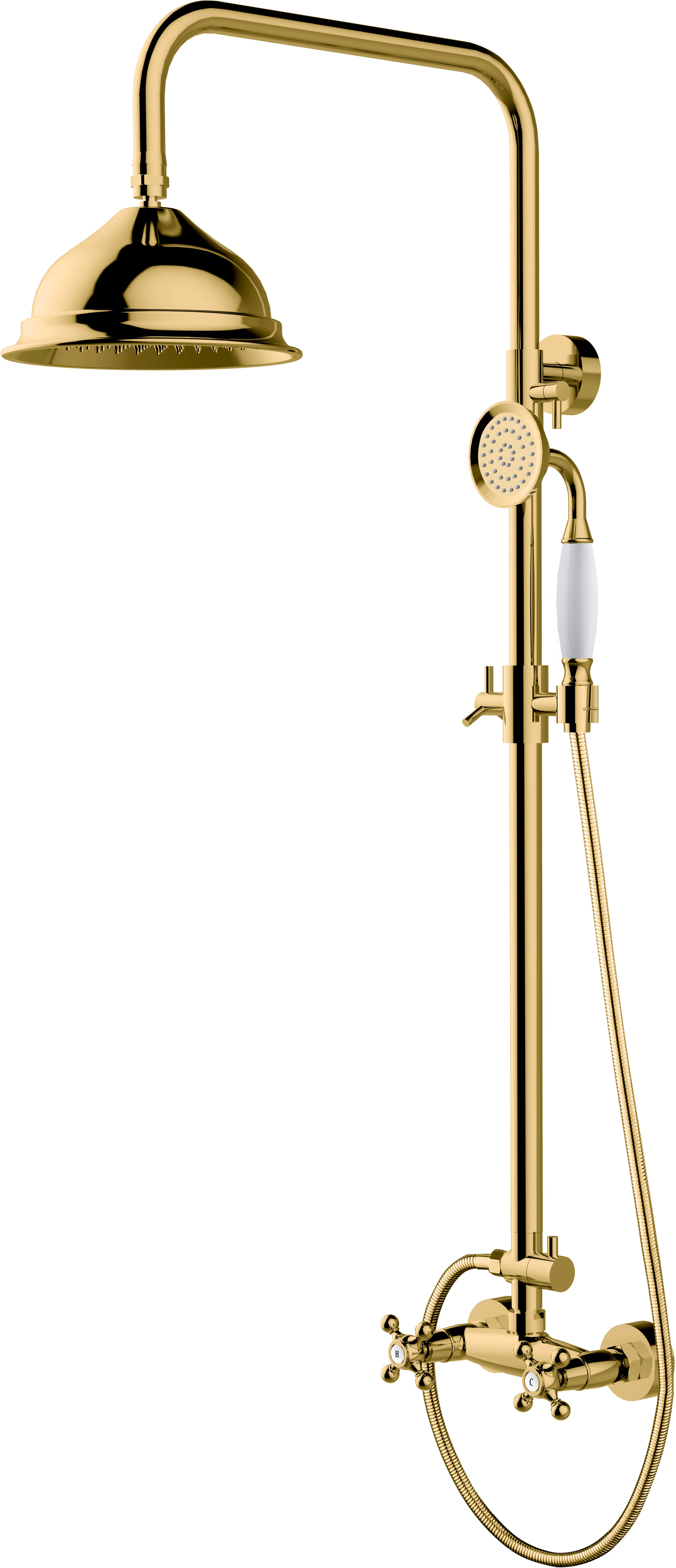 Besco Retro conjunto de ducha a pared con rociador con efecto lluvia oro BP-R-ZL