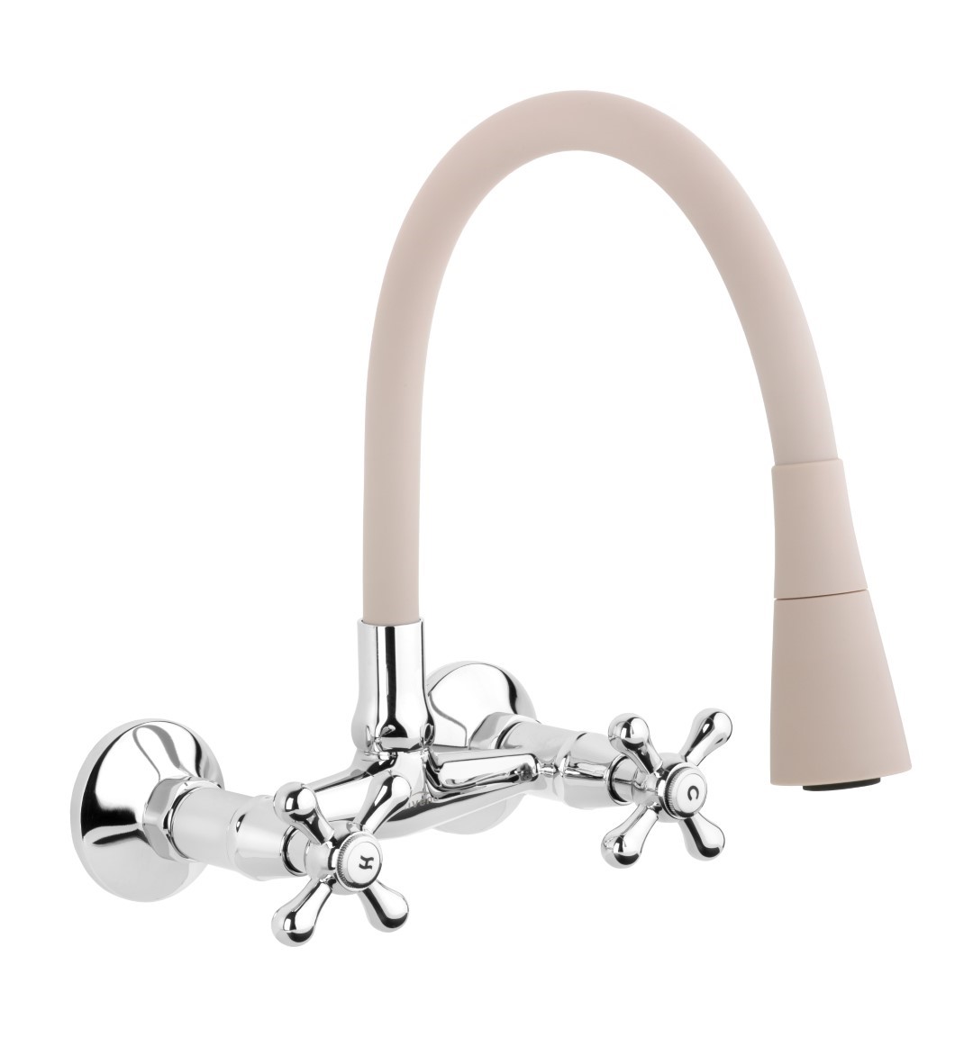 Invena Roma grifo de cocina a pared cromo-beige BC-24-E3S