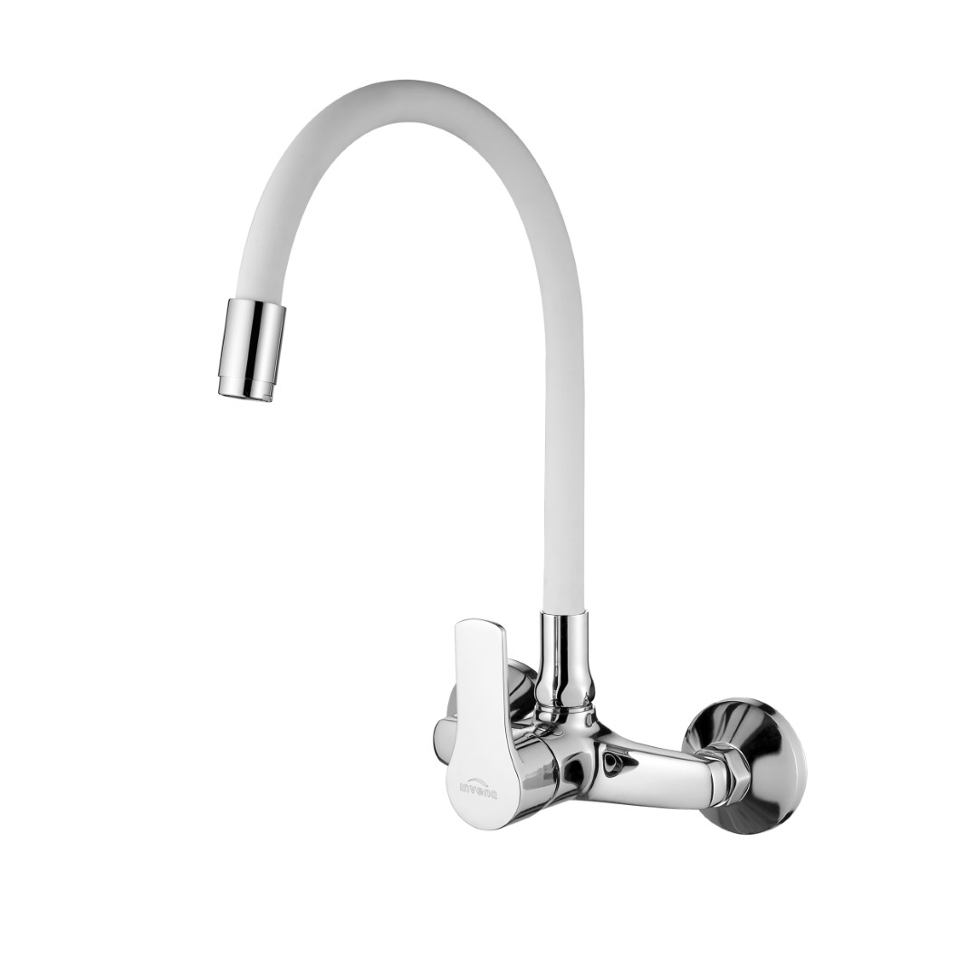 Invena Verso grifo de cocina a pared cromo-blanco BC-82-E2S