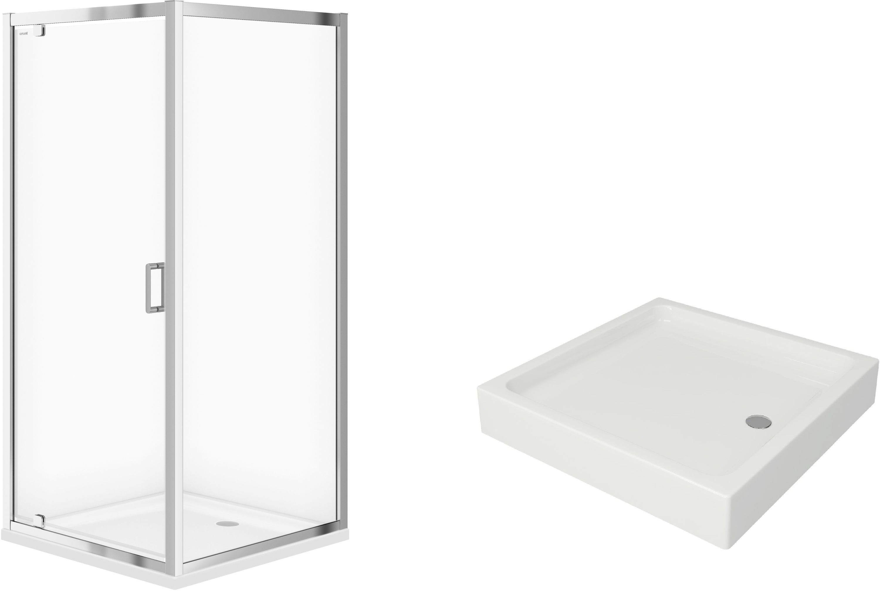 Conjunto cabina de ducha Cersanit Arteco S157-010, plato de ducha cuadrado Cersanit Tako S204-012