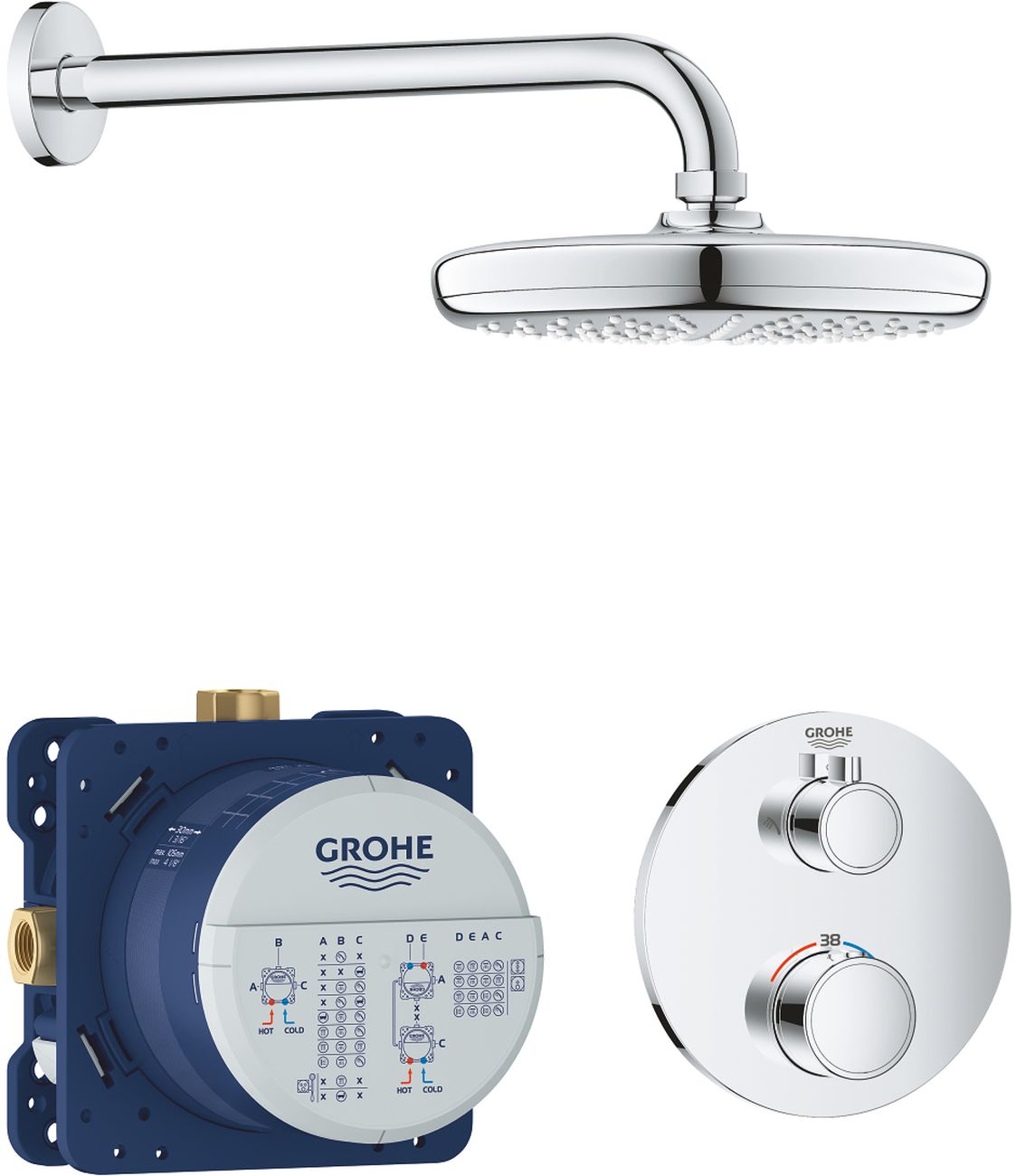 Grohe Grohtherm conjunto de ducha empotrado con termostato con rociador con efecto lluvia StarLight Chrome 34726000