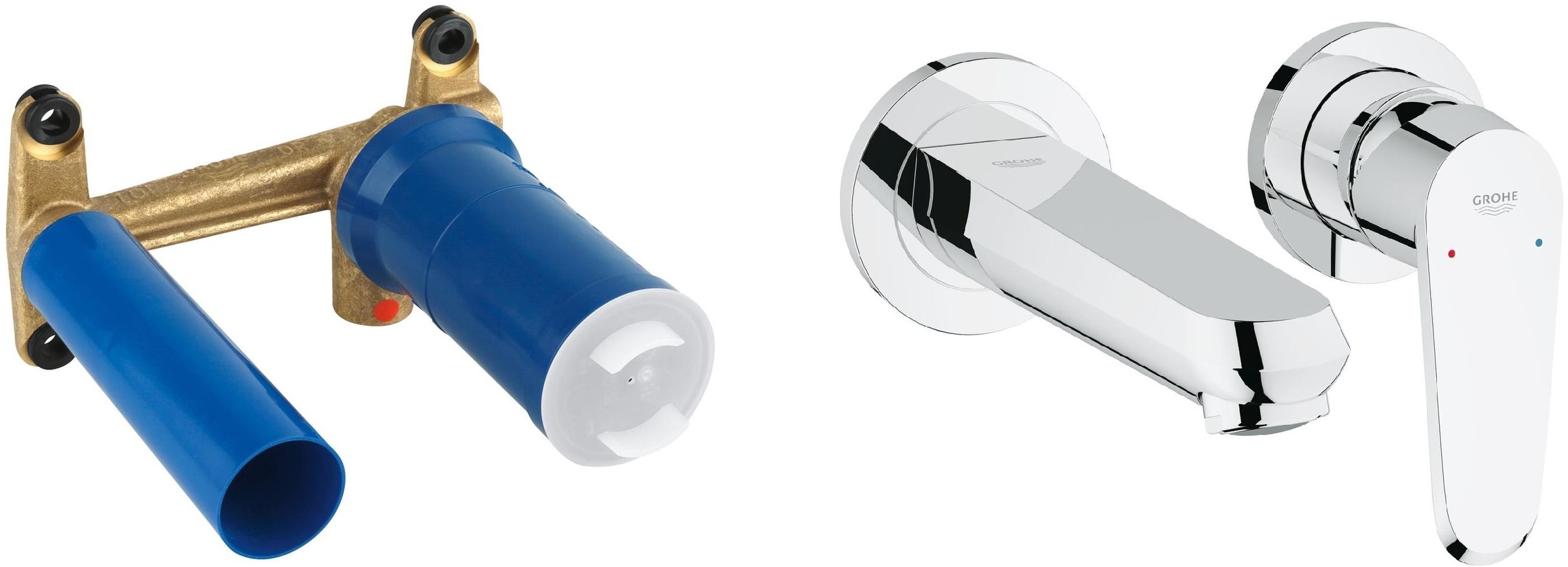 Conjunto sistema empotrado para grifo Grohe Eurostyle 23571000, grifo para lavabo Grohe Eurodisc Cosmopolitan 19573002