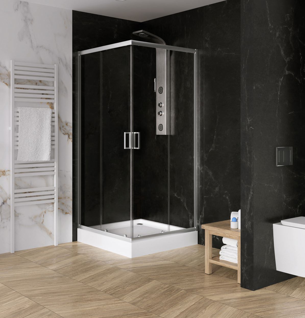 New Trendy Suvia cabina de ducha 90x90 cm cuadrada cromo brillo/vidrio transparente K-0792