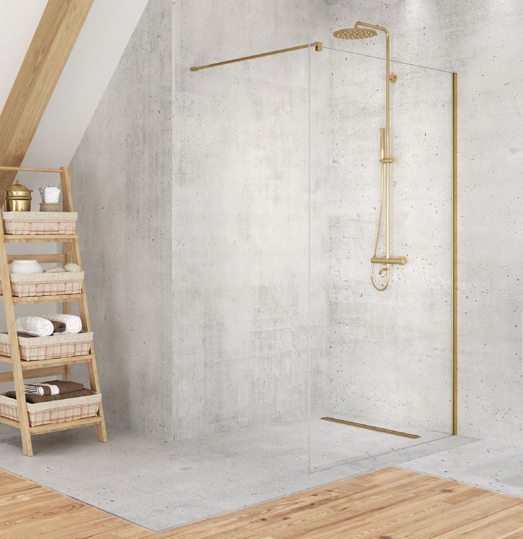 New Trendy Velio Satin Gold Walk-in ścianka prysznicowa 130 cm złoty/szkło przezroczyste D-0200B