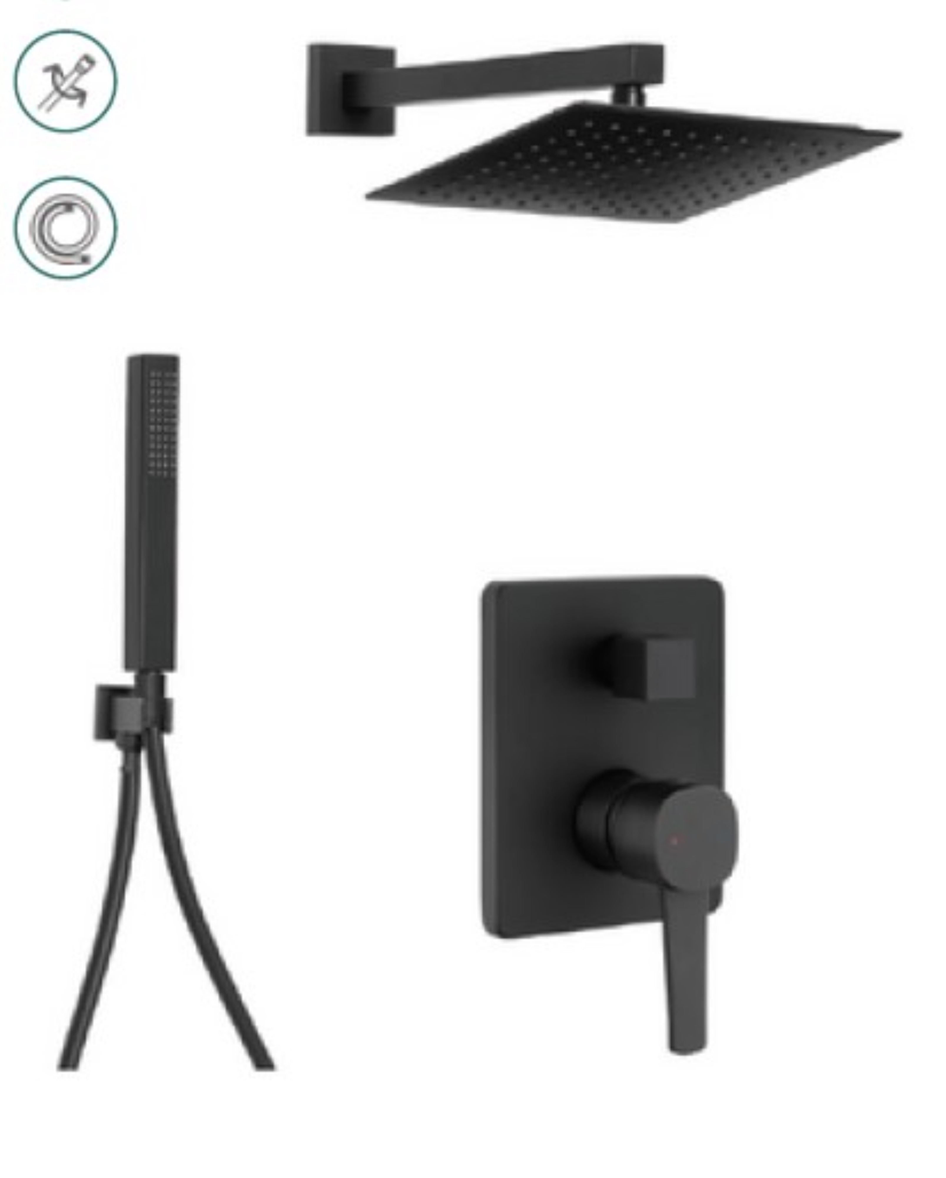 Invena Glamour conjunto de ducha empotrado con rociador con efecto lluvia negro BS-02-0K4