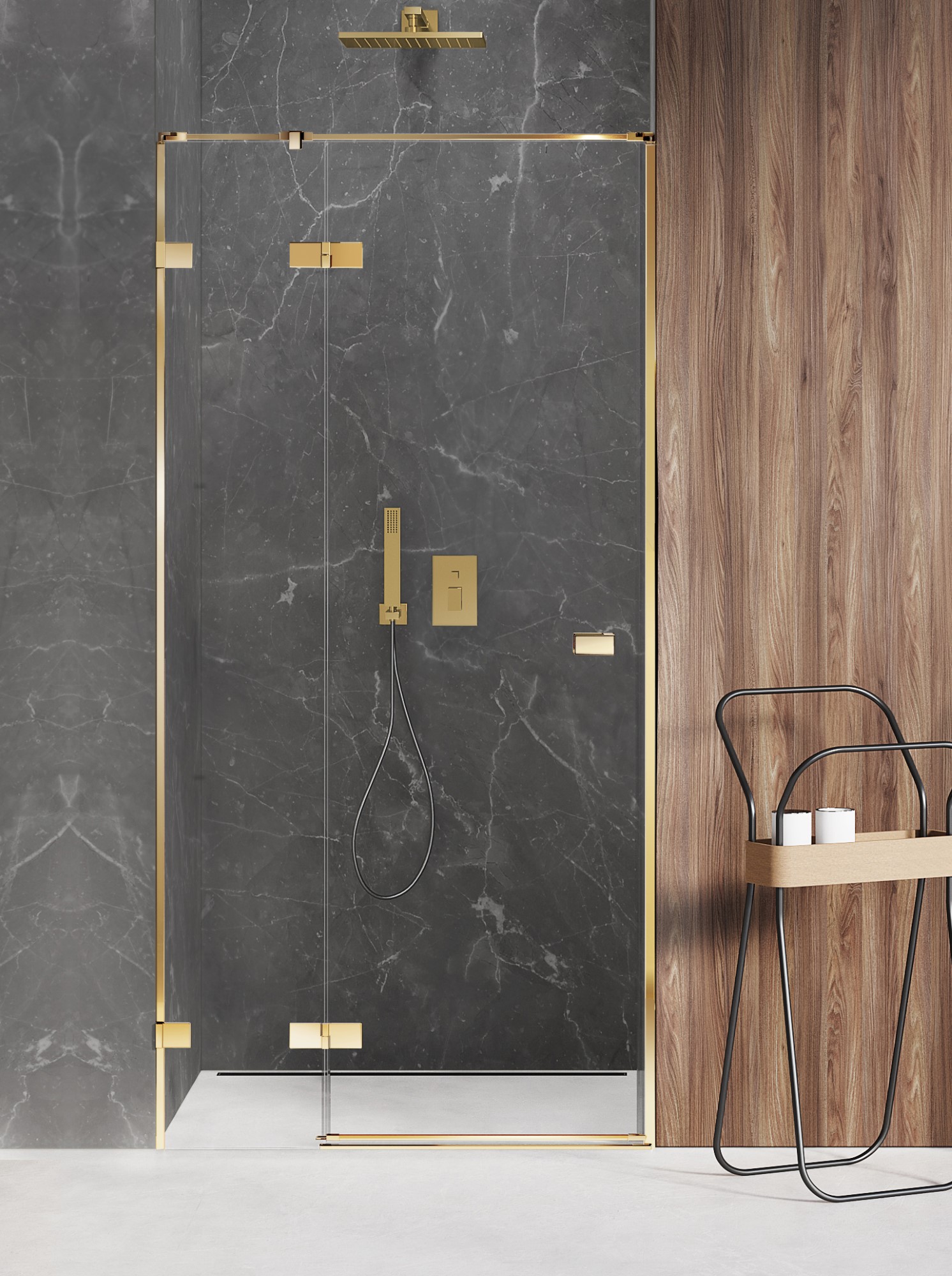 New Trendy Avexa Gold Shine puerta de ducha 90 cm oscilante oro brillante/vidrio transparente EXK-1633