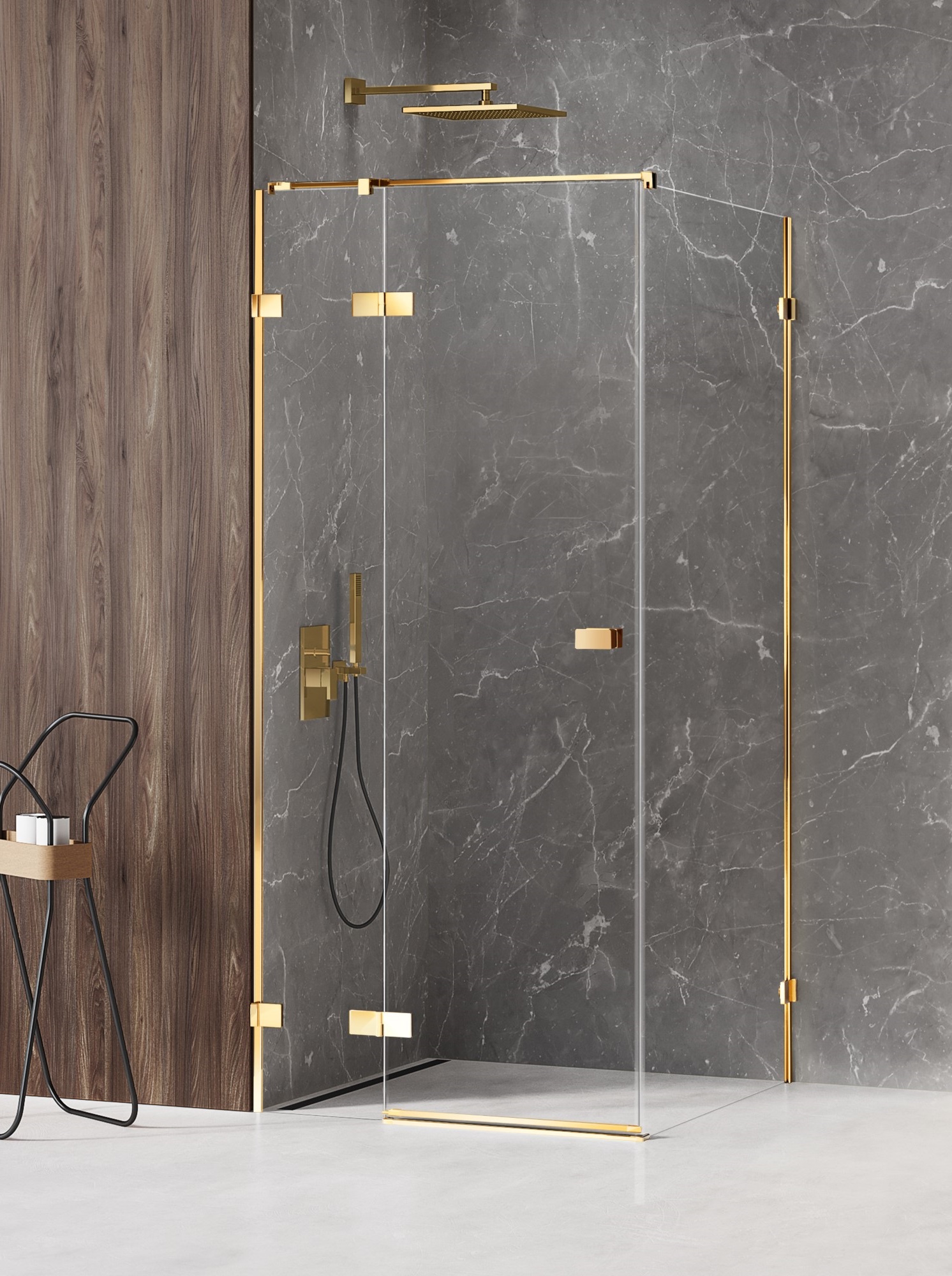 New Trendy Avexa Gold Shine cabina de ducha 110x100 cm rectangular oro brillo/vidrio transparente EXK-1676
