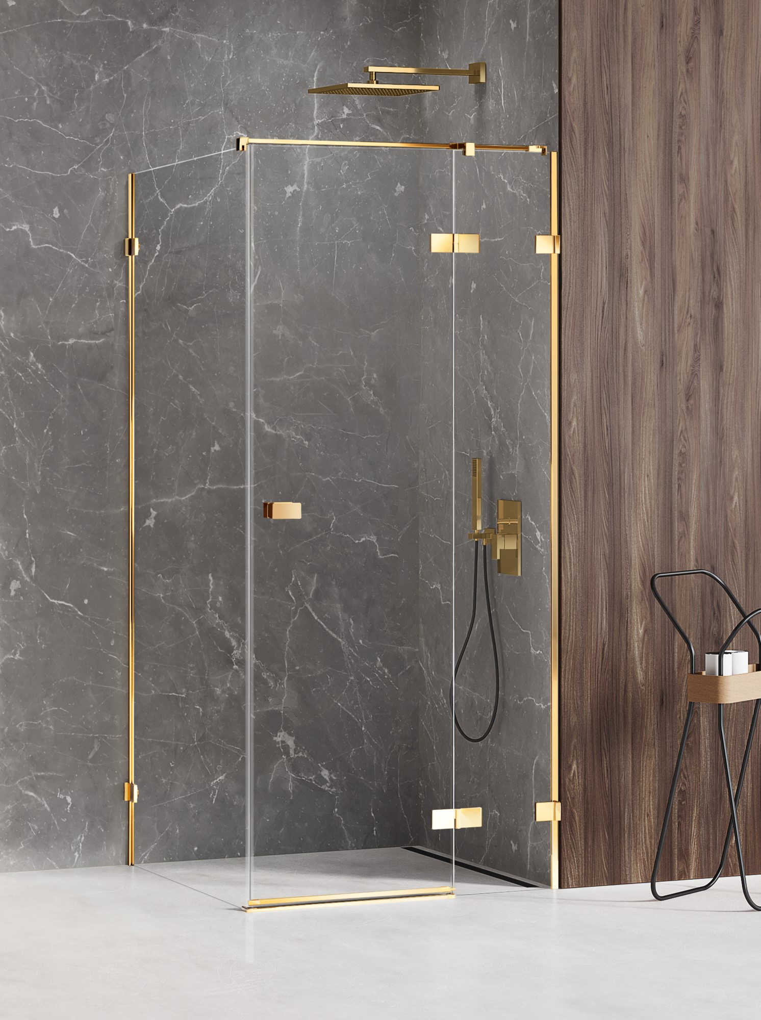 New Trendy Avexa Gold Shine cabina de ducha 110x110 cm cuadrada oro brillo/vidrio transparente EXK-1858