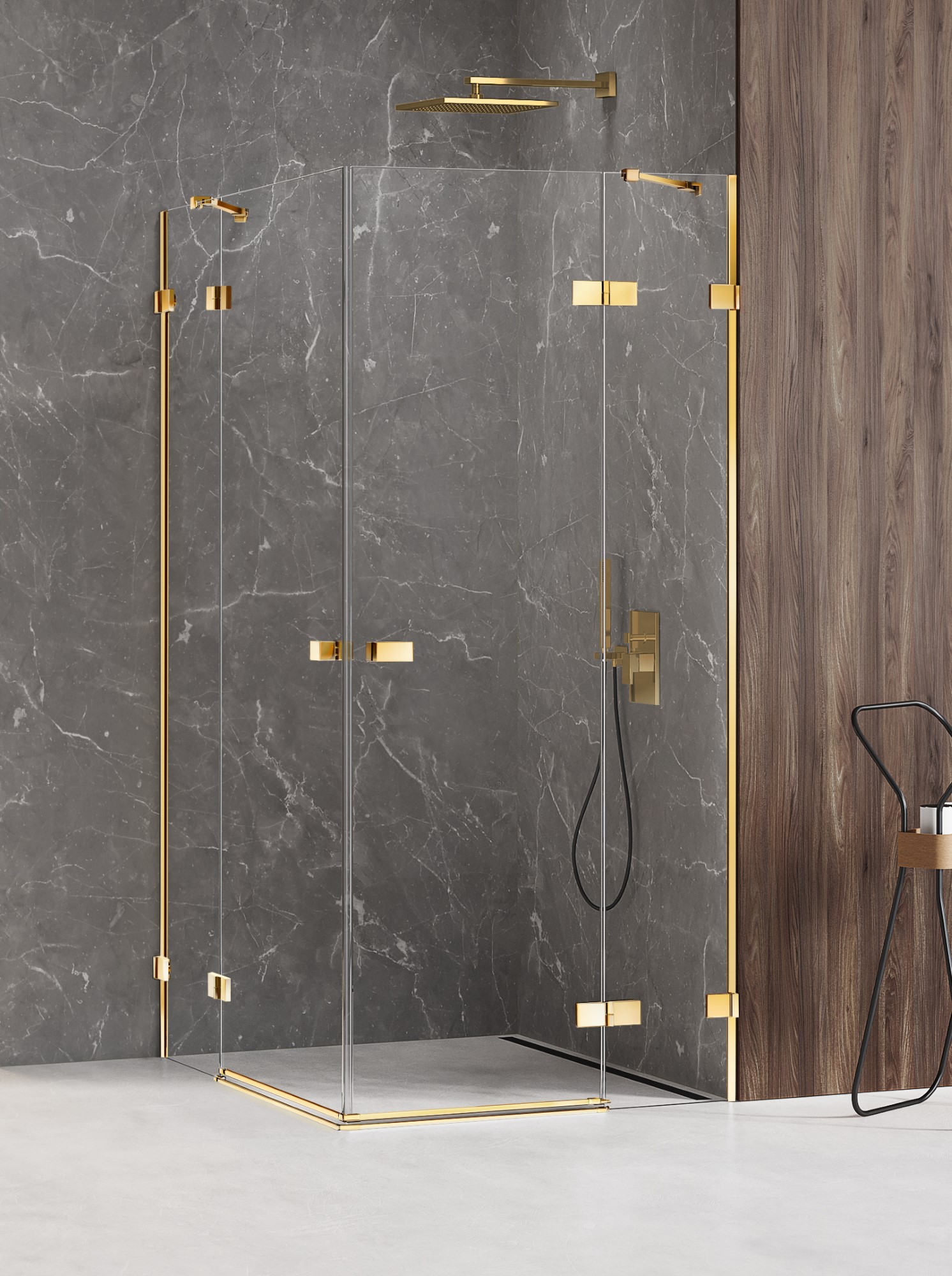 New Trendy Avexa Gold Shine cabina de ducha 110x90 cm rectangular oro brillo/vidrio transparente EXK-1864