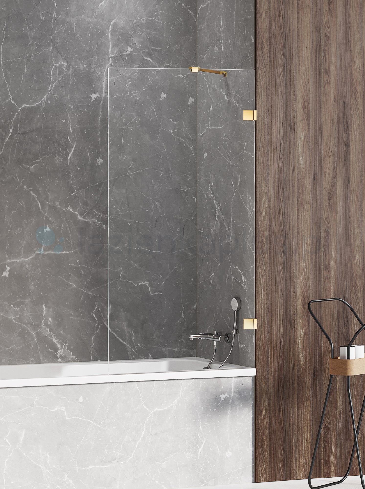 New Trendy Avexa Gold Shine mampara de bañera 50 cm una pieza oro brillo/vidrio transparente EXK-2170