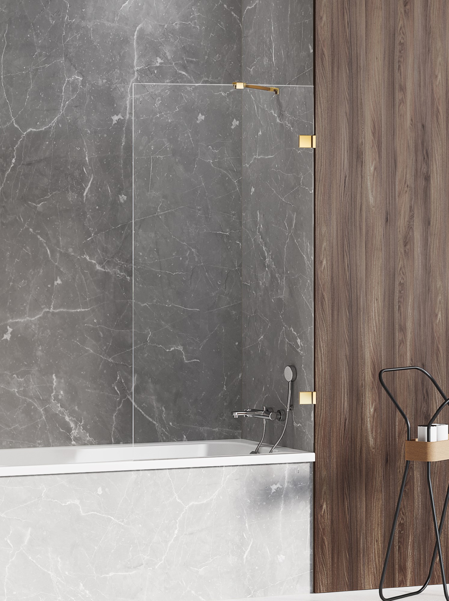 New Trendy Avexa Gold Shine mampara de bañera 100 cm una pieza oro brillo/vidrio transparente EXK-2175