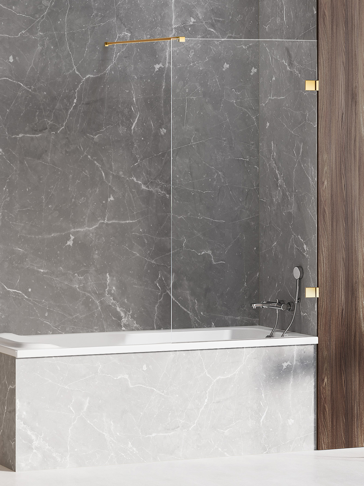 New Trendy Avexa Gold Shine mampara de bañera 80 cm una pieza oro brillo/vidrio transparente EXK-2173-WP