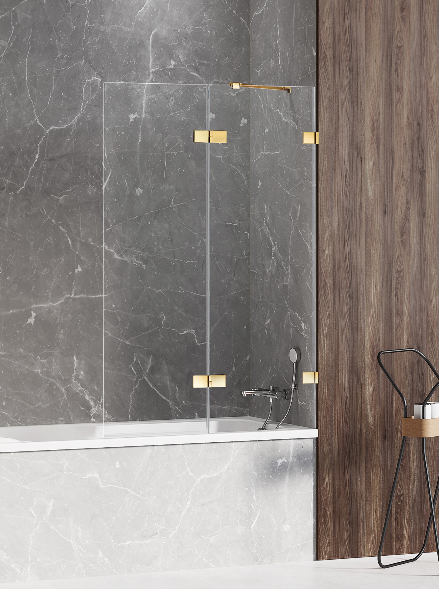 New Trendy Avexa Gold Shine mampara de bañera 110 cm dos piezas oro brillo/vidrio transparente EXK-2184