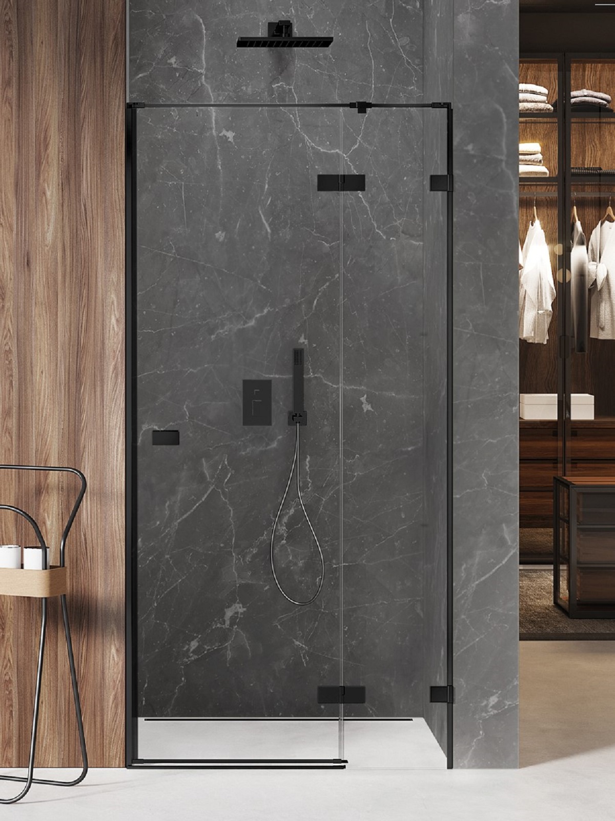 New Trendy Avexa Black puerta de ducha 130 cm oscilante negro mate/vidrio transparente EXK-1557