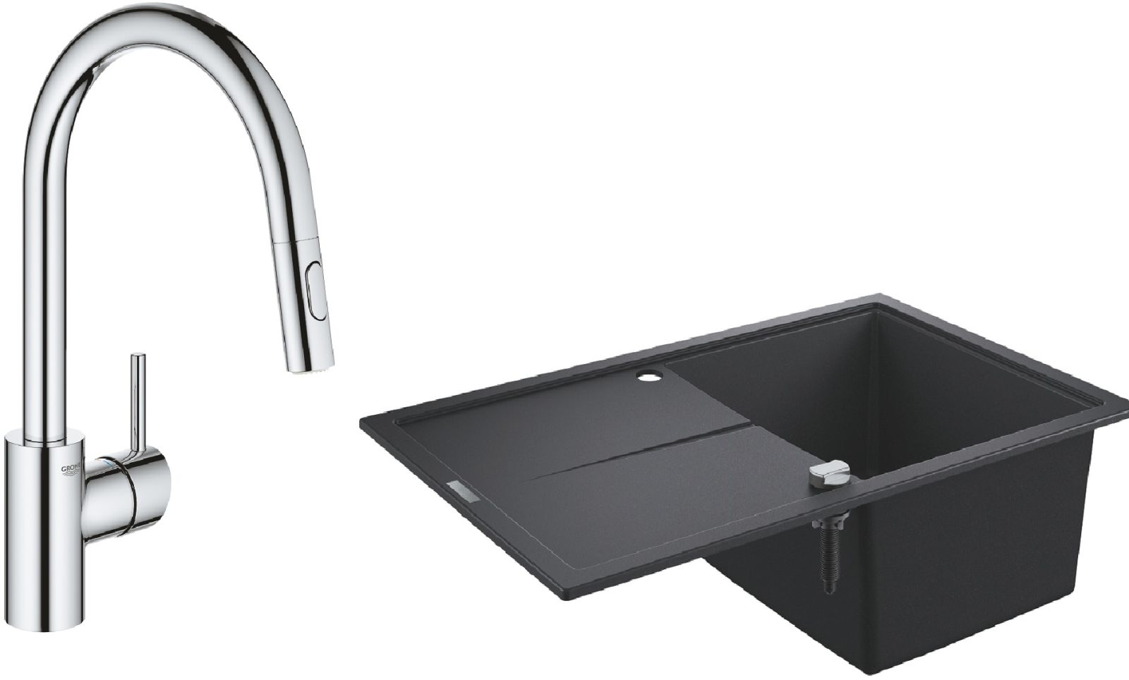 Conjunto fregadero de granito Grohe K400 31639AP0, grifo de cocina Grohe Concetto 31483002