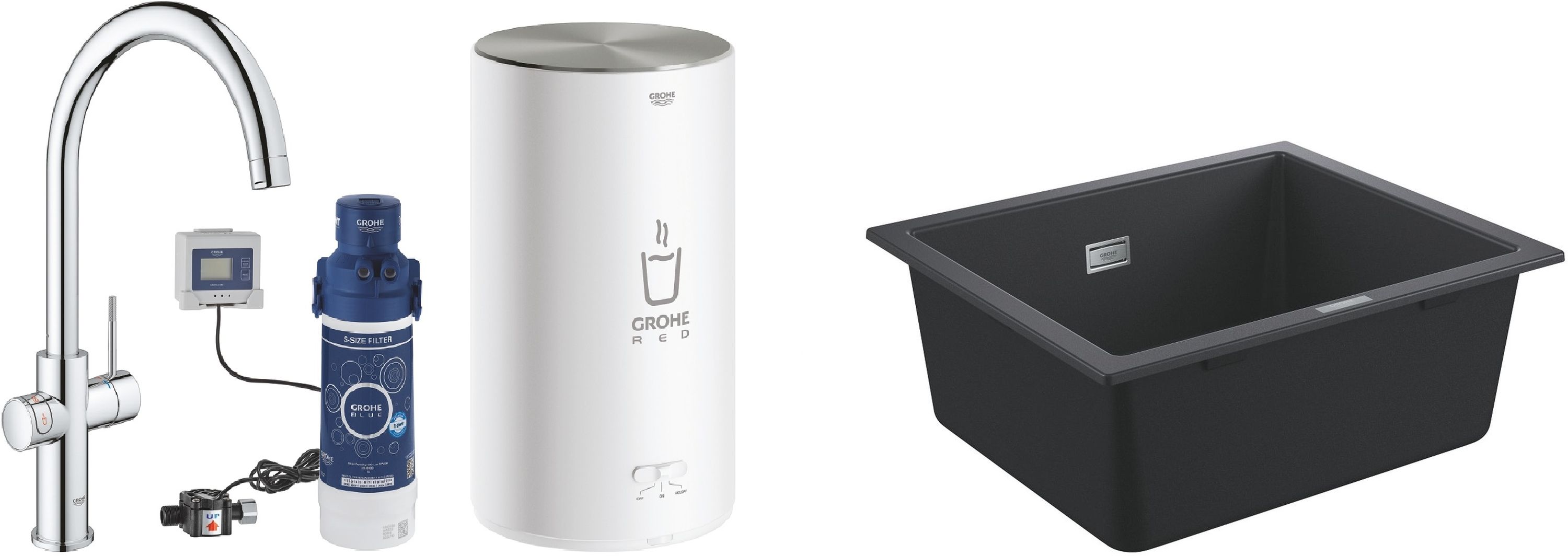 Conjunto grifo de cocina Grohe Red 30083001, fregadero de granito Grohe K700 31654AP0